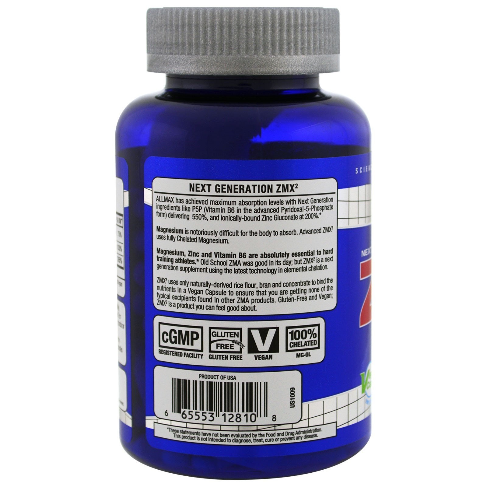 ALLMAX Nutrition ZMX2 High-Absorbtion Magnesium Chelate 90 Capsules Gluten-Free,
