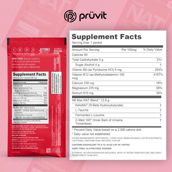 PRUVIT ketone drink Keto Nat STRAWBERRY PEACH Charged FREE SHIPPING EXP 11/27