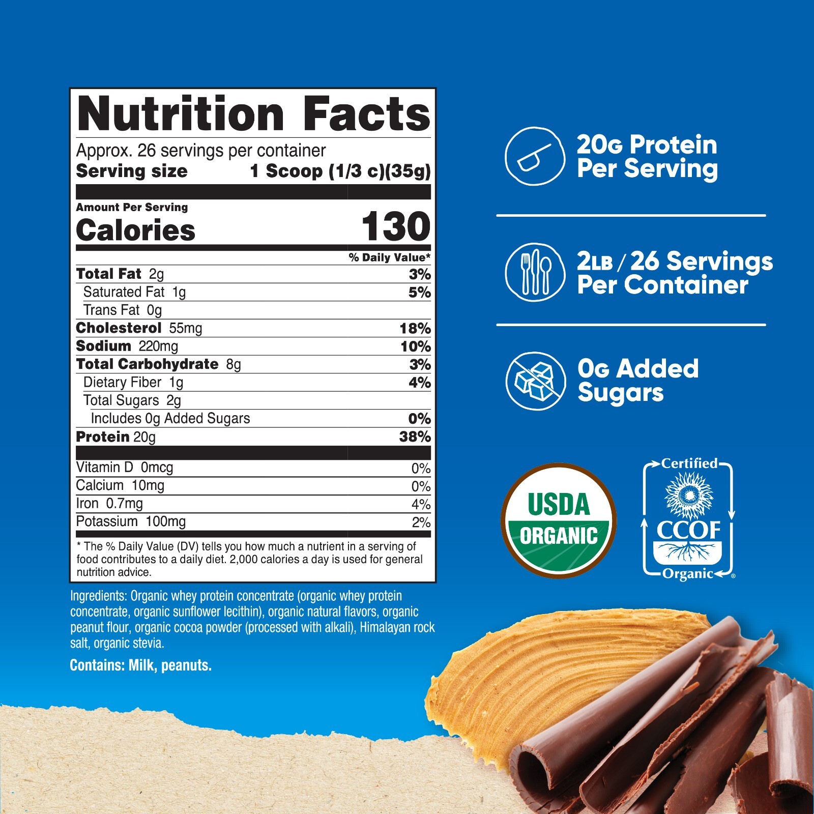 Nutricost Organic Whey Protein Concentrate, Chocolate Peanut Butter Flavored 2LB
