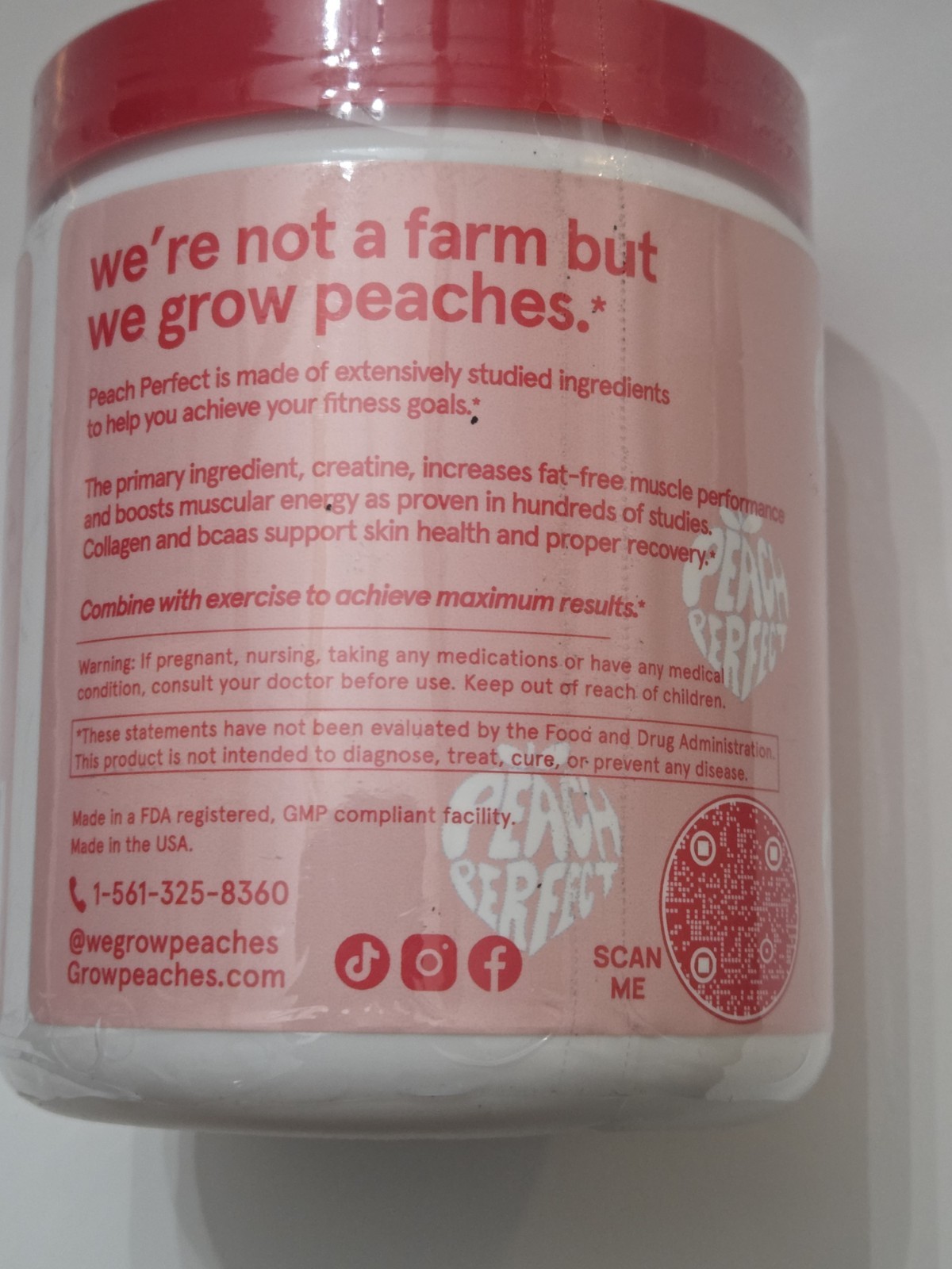 Peach Perfect Creatine Monohydrate Powder Unflavored 7.4Oz Exp 2/2027