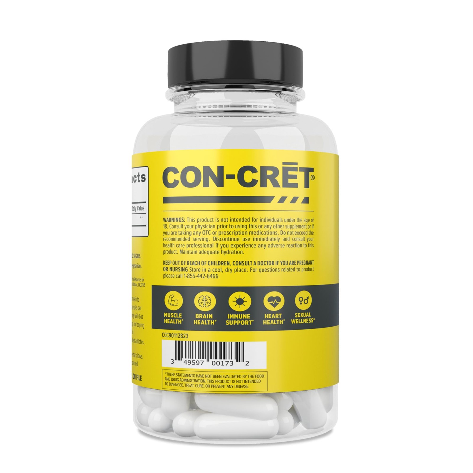 CON-CRET Creatine HCl Capsules | Muscle, 72 Count (Pack of 1), Clear