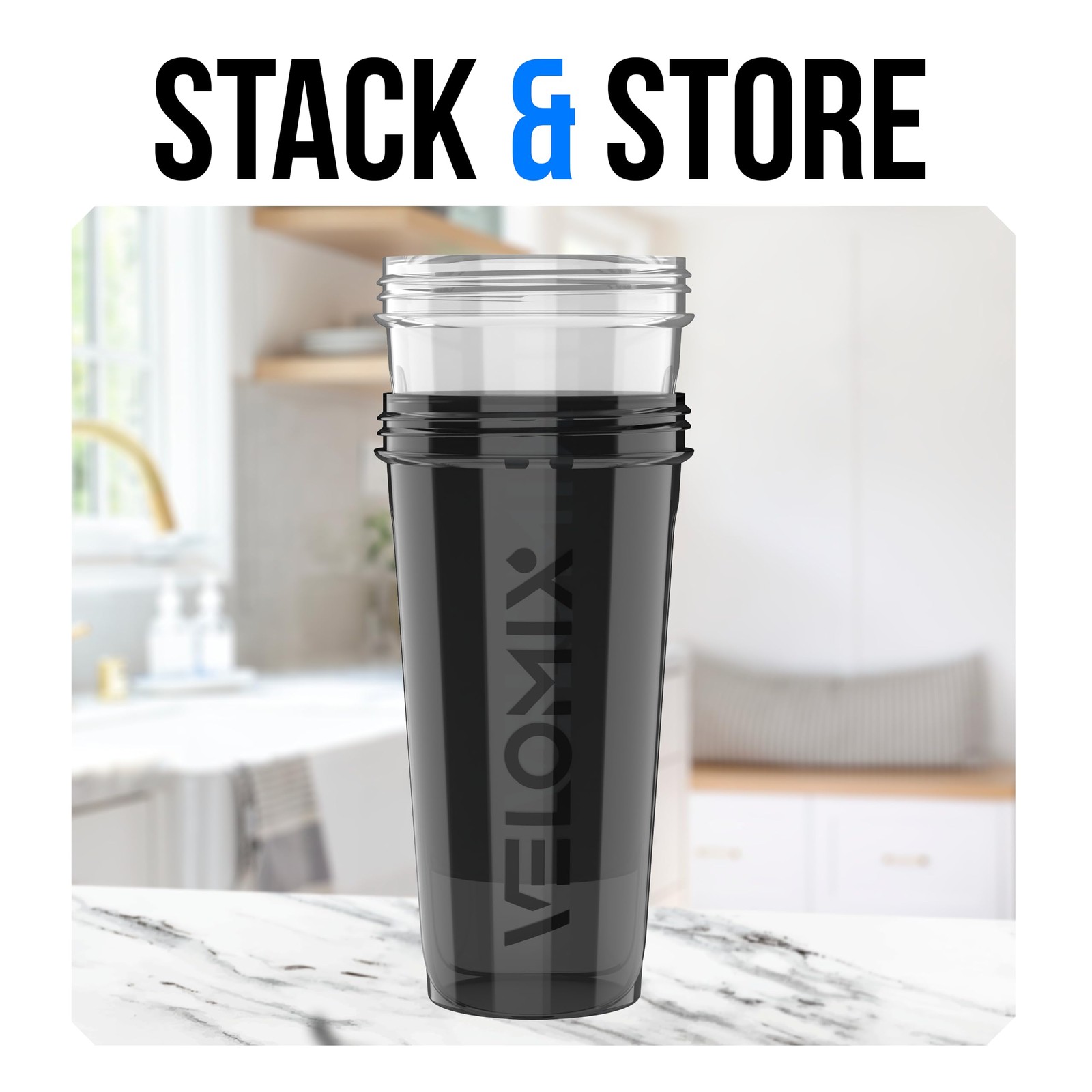 VELOMIX 2 Pack 28oz Protein Shaker Bottle for Protein Mixes, Black/Transpar | 2x