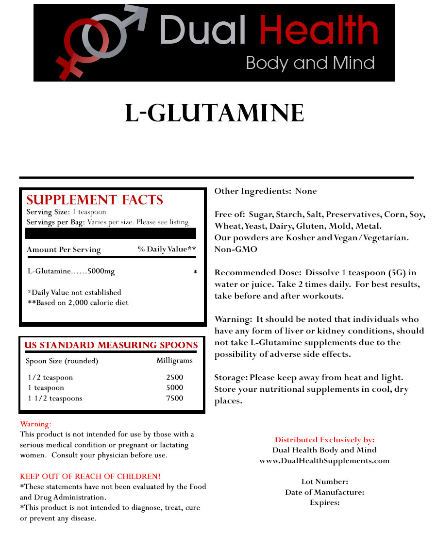 L-GLUTAMINE 500g (1.1 lb) Powder Free Form Kosher Kosher Bodybuilding Recovery