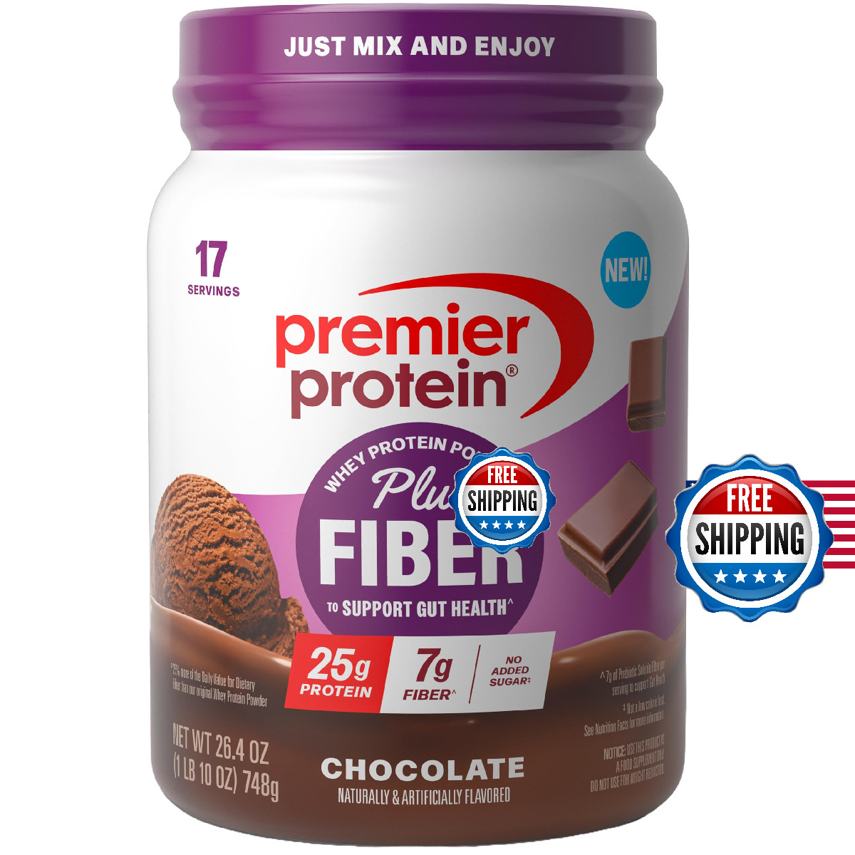 Premier Protein Powder Plus Fiber Chocolate 25G Protein 7G Fiber To Support Gut
