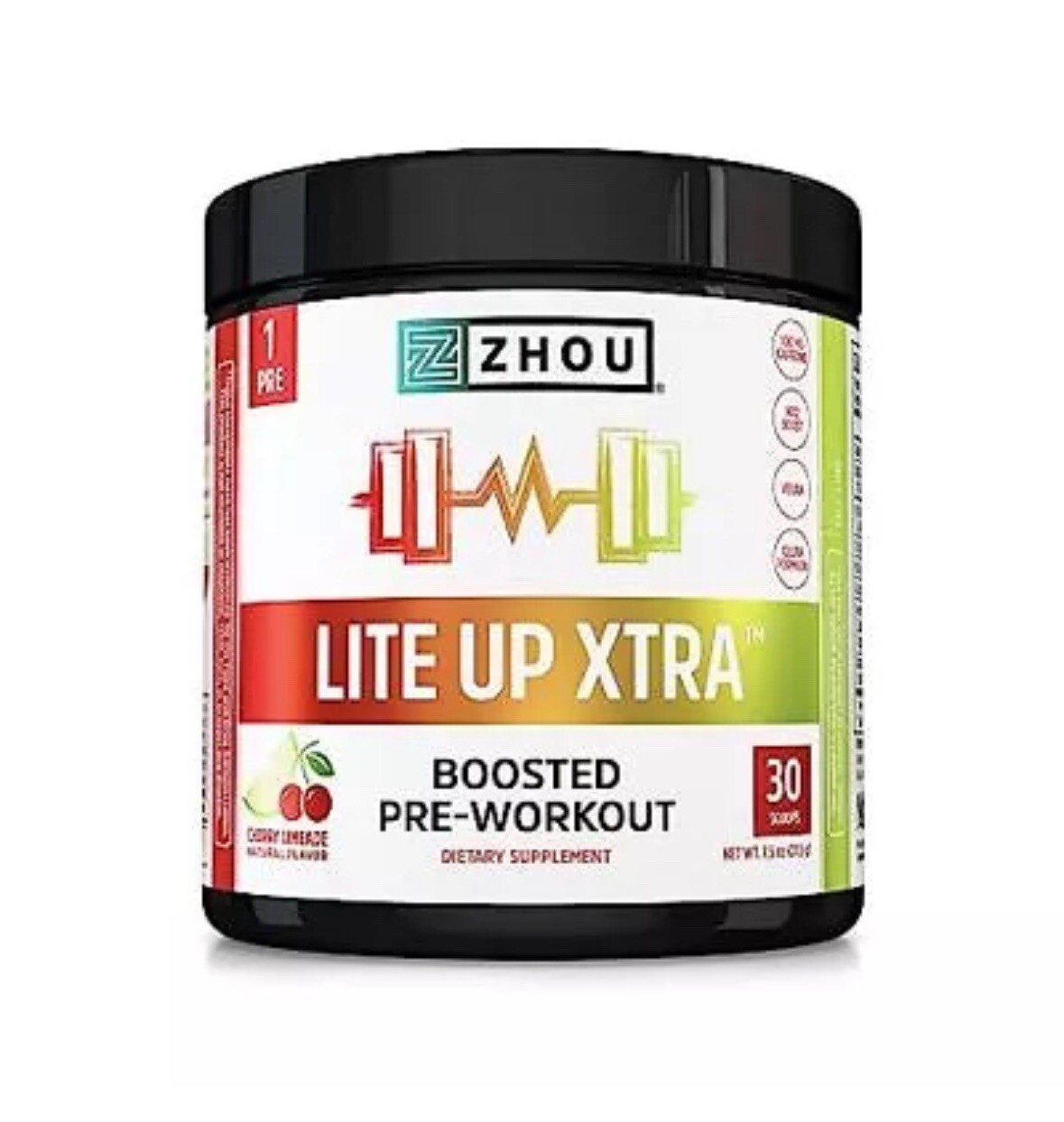 Zhou Lite Up Extra Boosted Pre-Workout 7.5oz (Cherry Limeade) Exp: 03/26-Fresh!