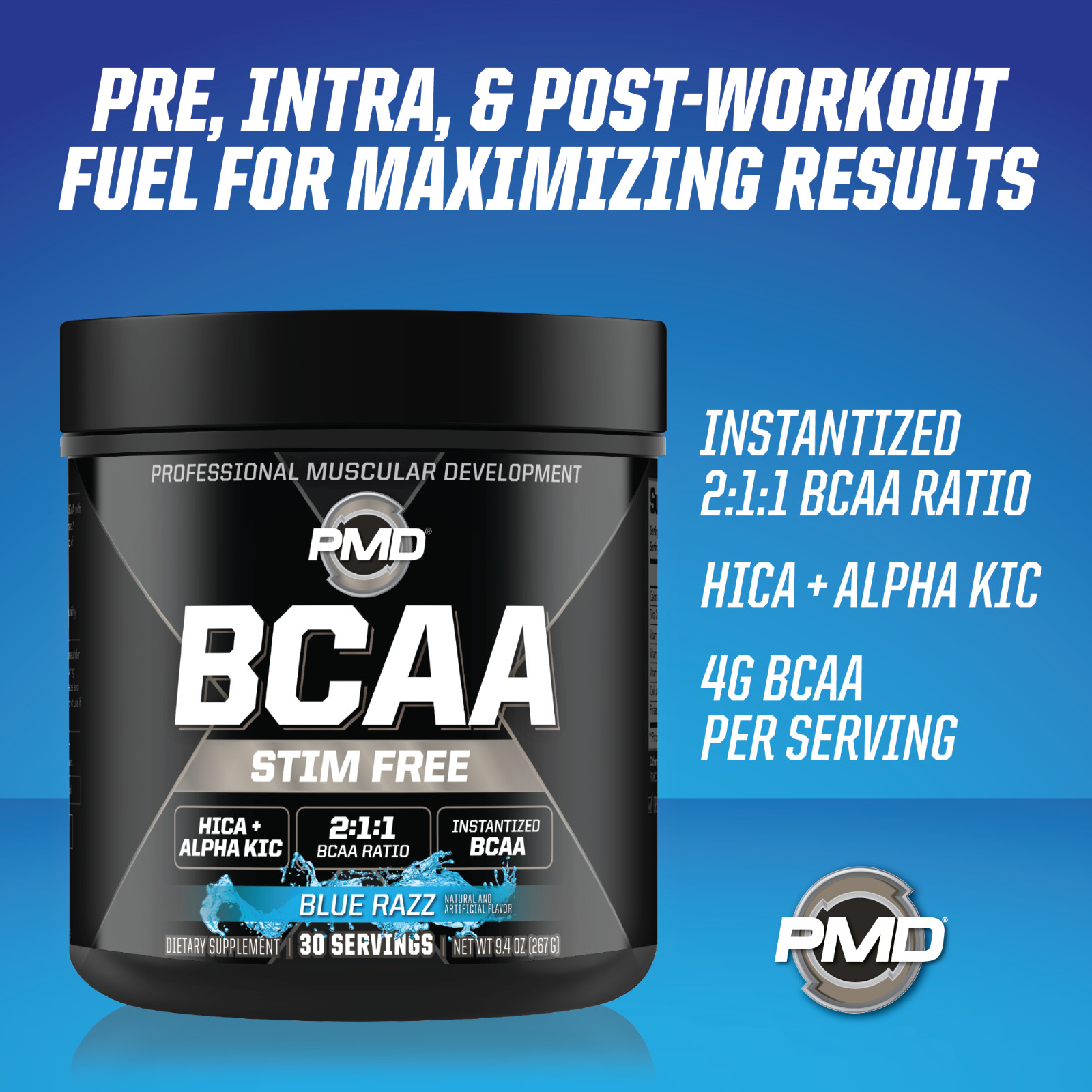 PMD BCAA Stim Free Amino Acids for Performance & Recovery – Blue Razz (30 Serve)