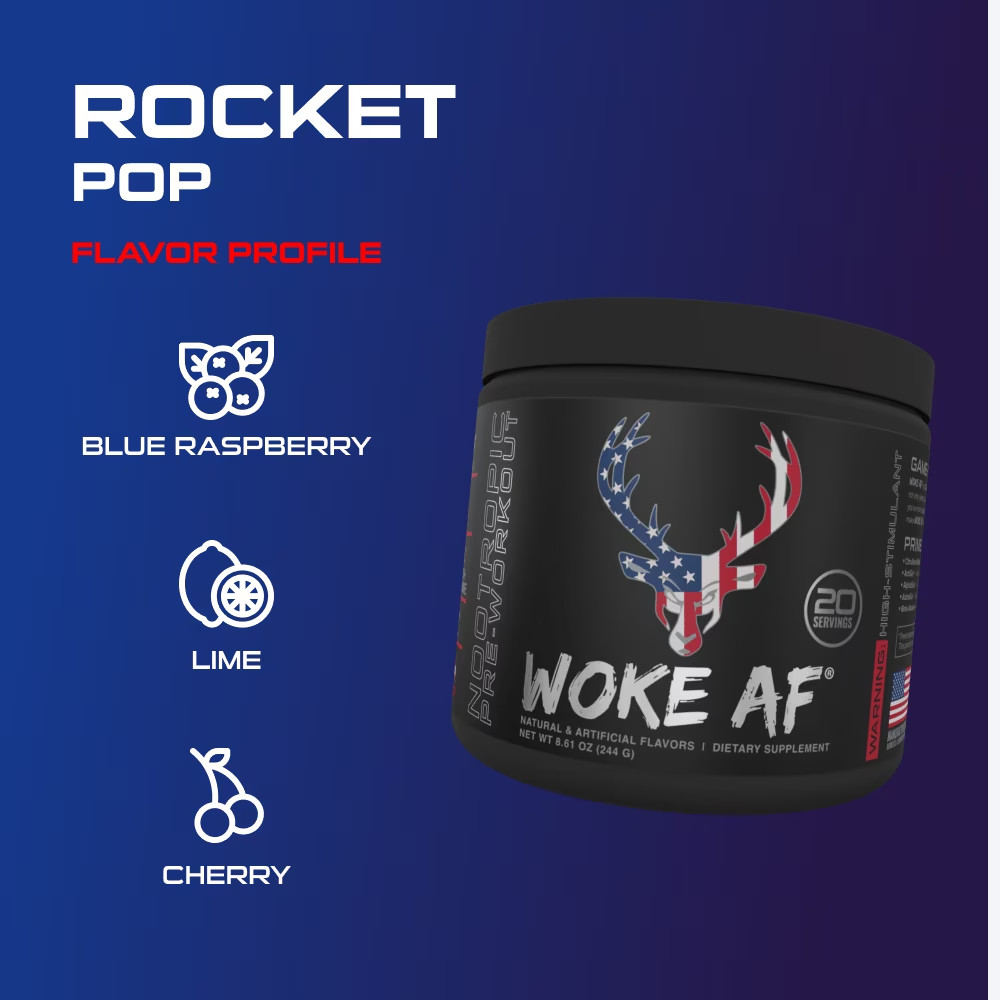 Woke Af Pre-Workout Powder, Increase Energy, Rocket Pop, 333Mg Caffeine, 20 Serv