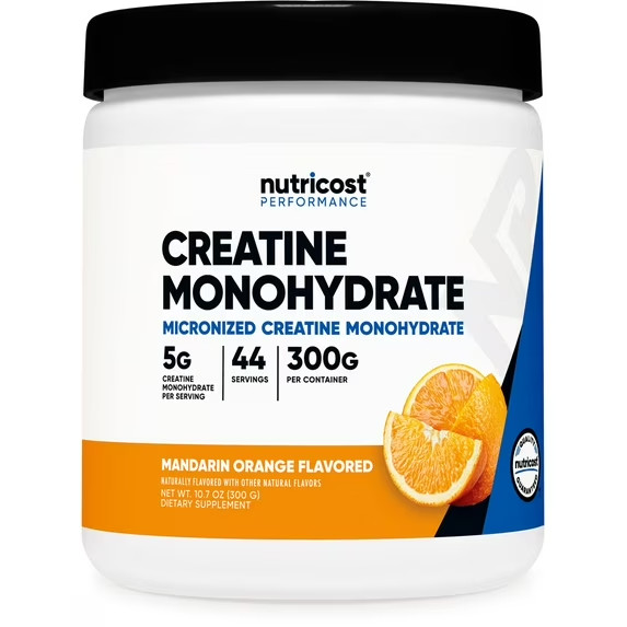 Nutricost Creatine Monohydrate Powder 300 g – Mandarin Orange – EXP 10/2027