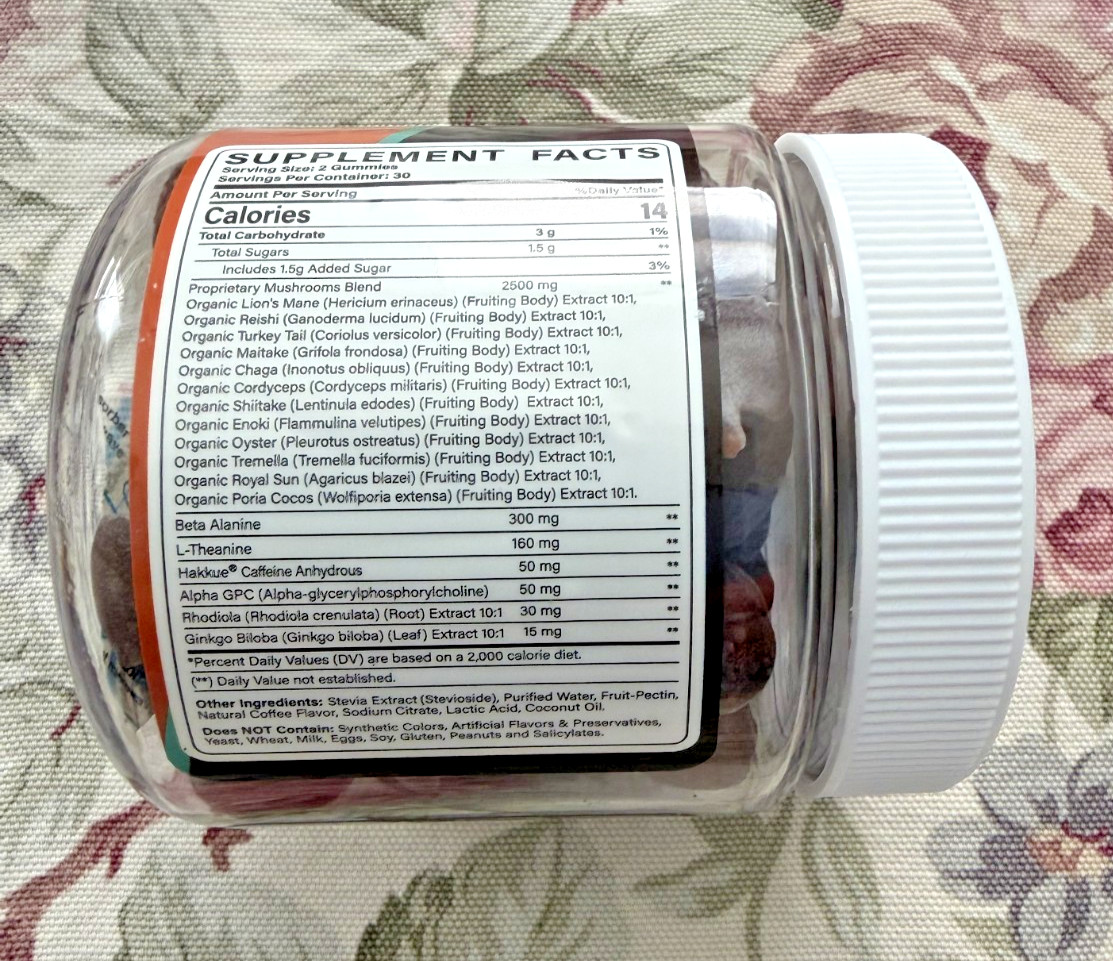 12-In-1 Mushroom Gummies w/ Lion’s Mane, Caffeine & L-Theanine, Nootropic Brain