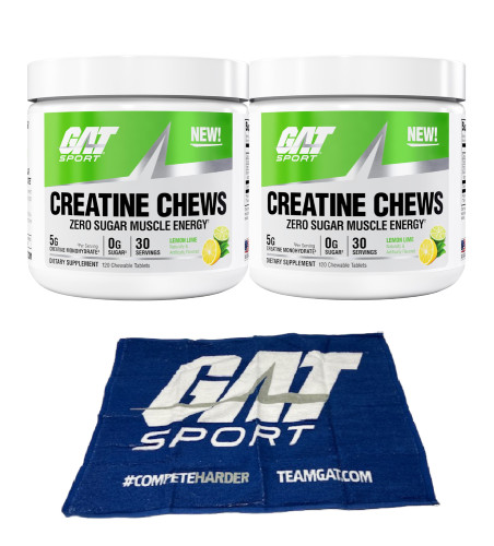GAT Creatine Chews 5g 30 Servings 2 Pack with Towel – Lemon Lime
