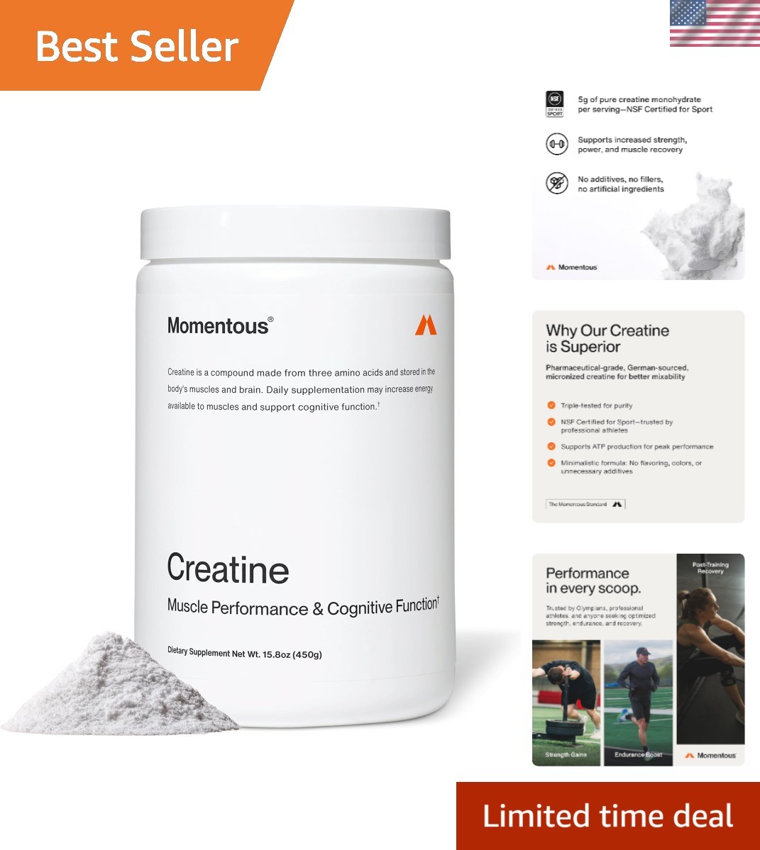 Creatine Monohydrate Powder – Boost Performance & Recovery, 15.8oz Canister