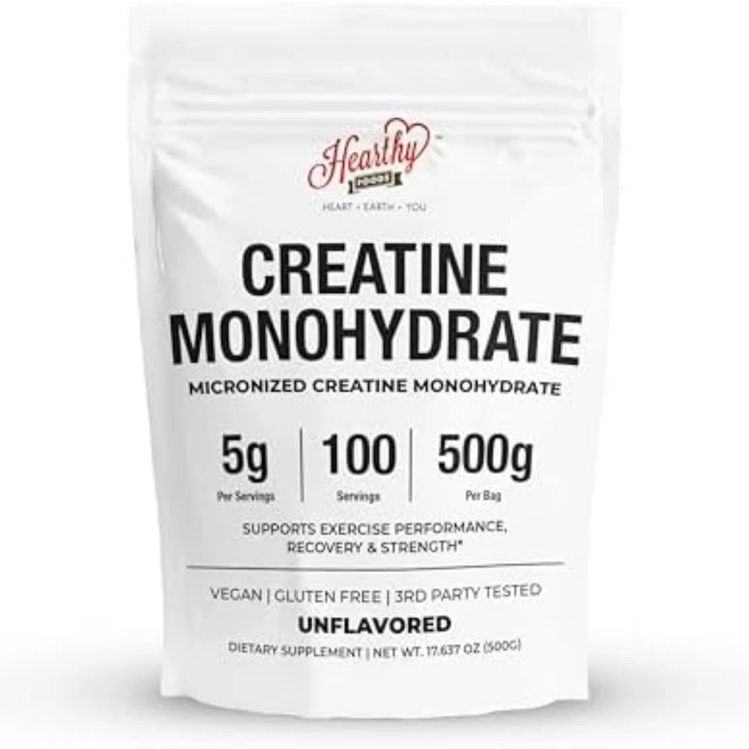 HEARTHY FOODS Creatine Monohydrate Micronized Powder 500G – 100 Servings, 5000mg