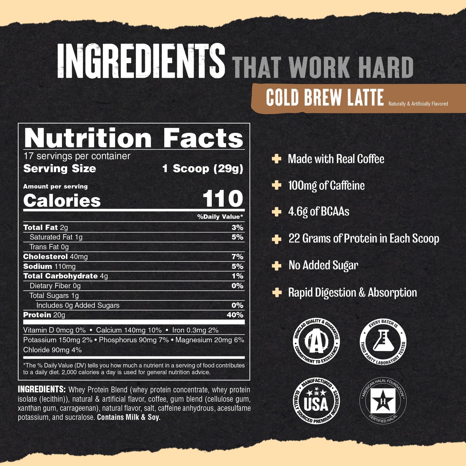 100% Whey Protein Powder Instant Iced Coffee – Real Coffee for Preworkout