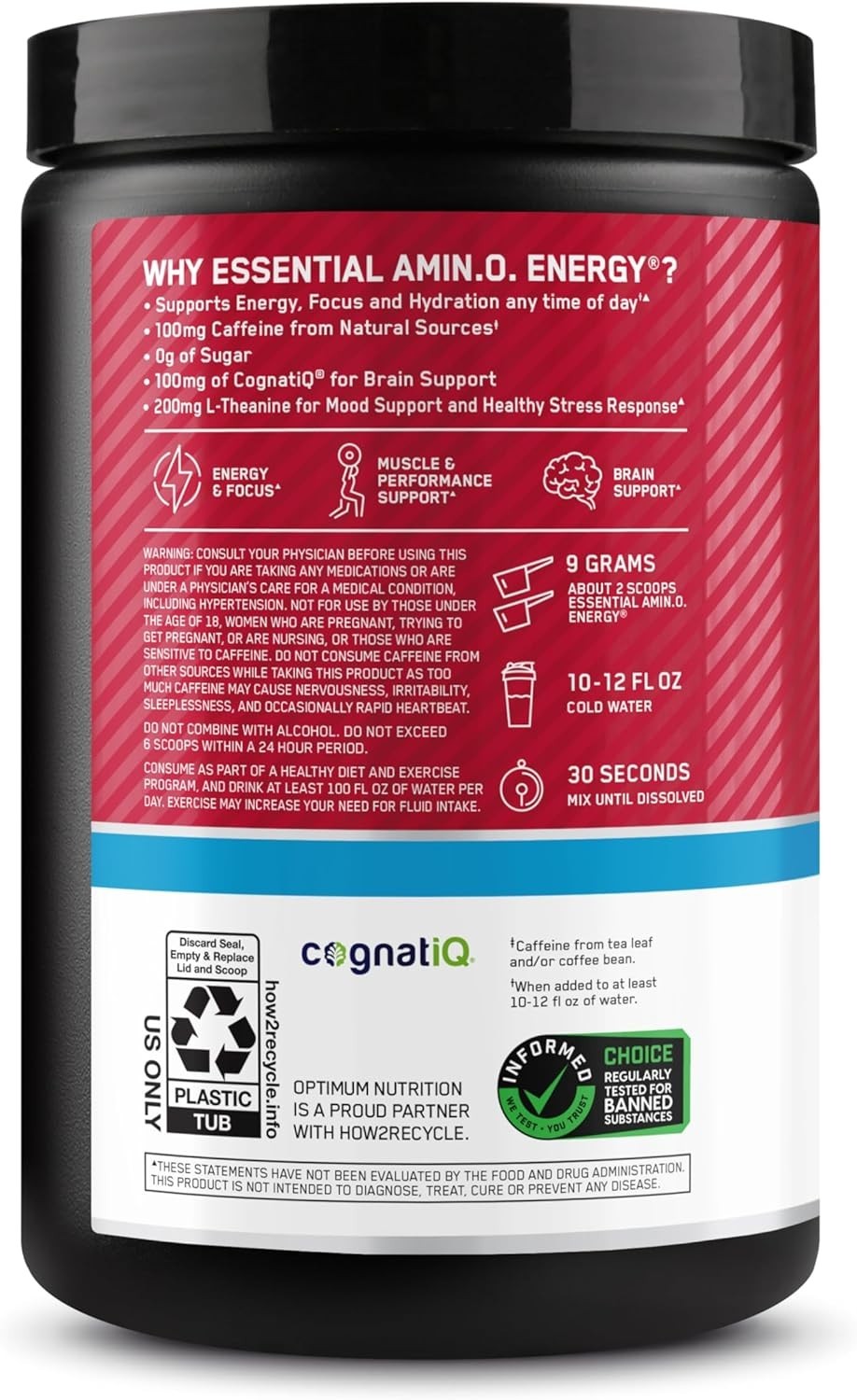 Enhanced Amino Energy & Focus Powder – Sugar-Free BCAA & Caffeine, 30 Servings