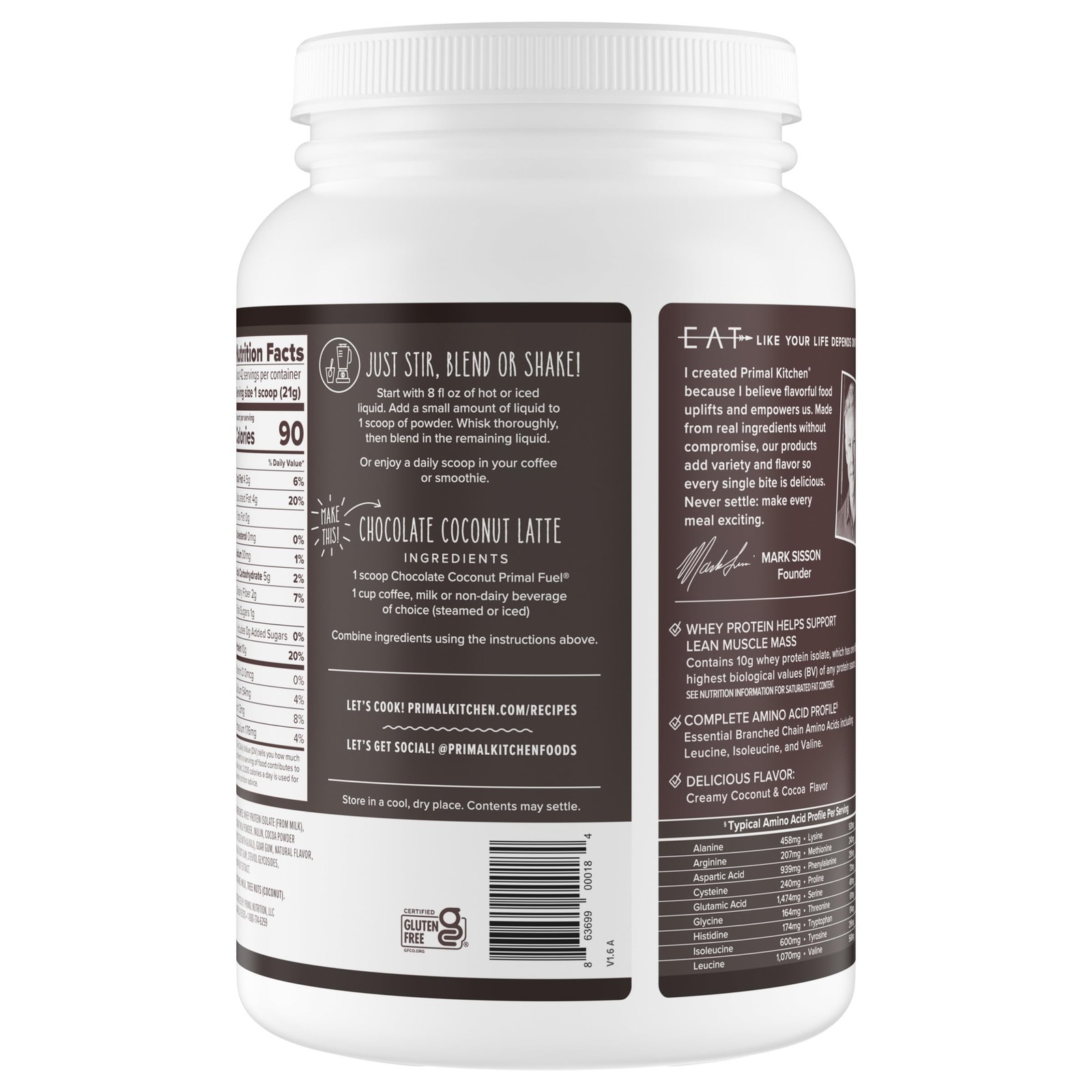 Primal Kitchen Primal Fuel Chocolate Coconut Whey Protein Powder, Gluten and …
