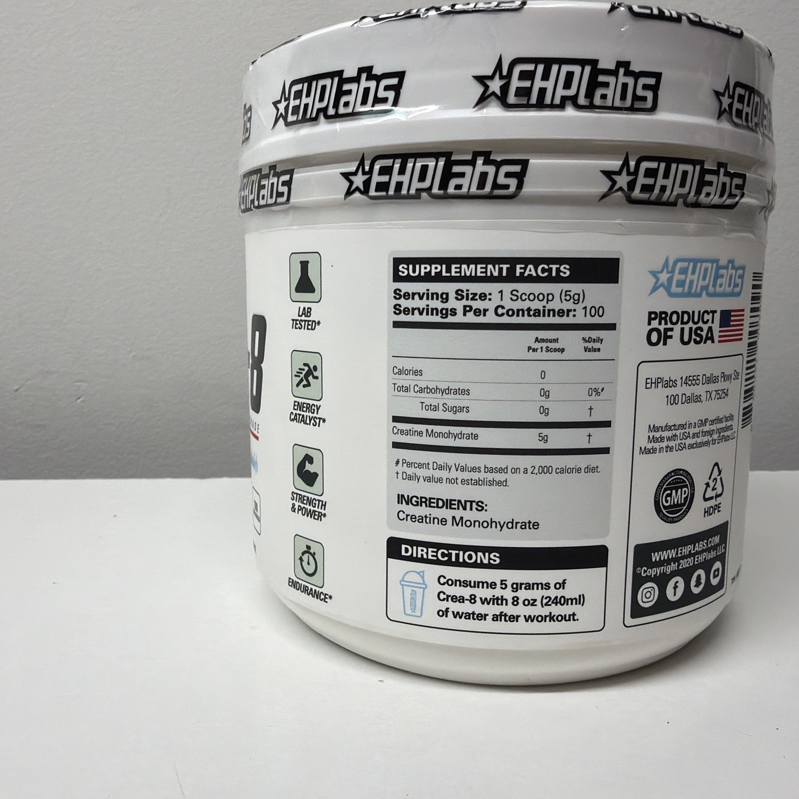 EHPLABS CREA-8 Creatine Monohydrate Pharmaceutical Grade 100 Servings Unflavored