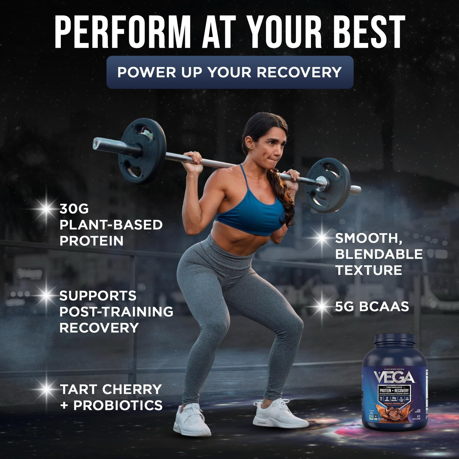 Vega Protein + Recovery, Chocolate – 30g Vegan 4 Pound (Pack of 1),