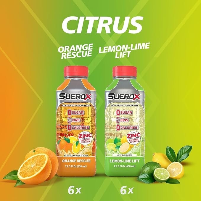 SueroX Orange Rescue & Lemon-Lime Lift Sports Drink Citrus Pack 21.3 Oz 12 Count