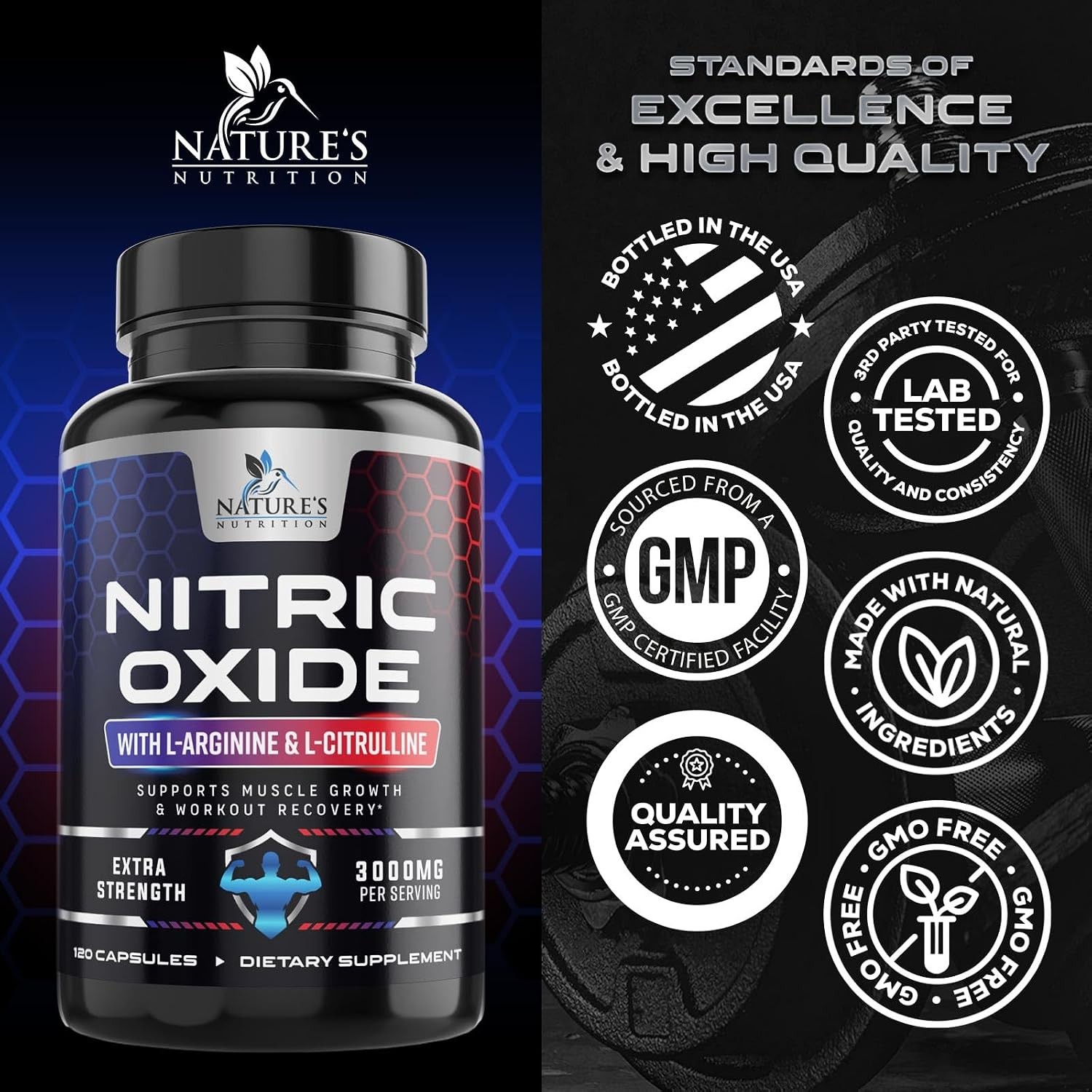 Nitric Oxide Booster Extra Strength 3000mg – L Arginine 3X Strength 120 pills