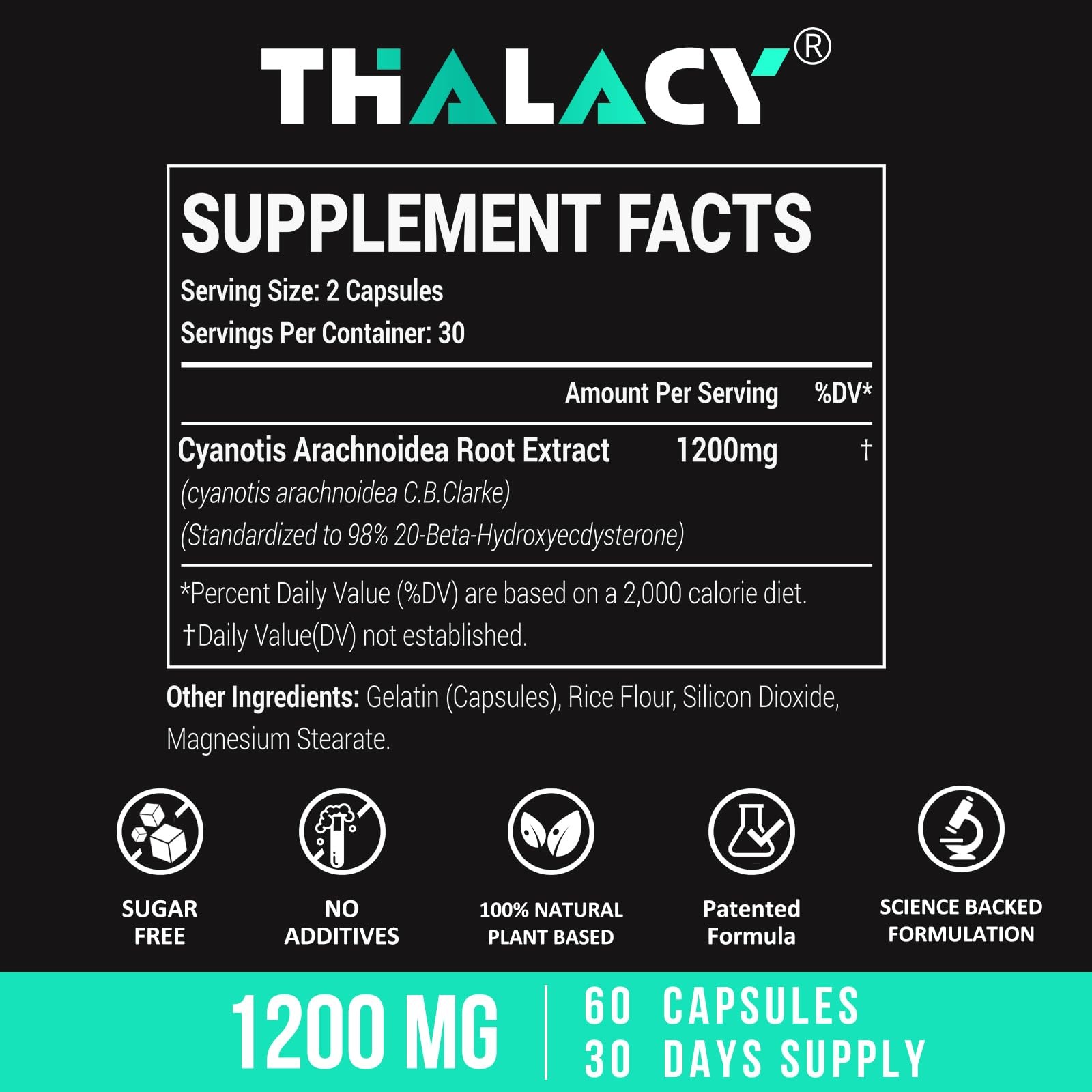 Thalacy 1200MG Beta Ecdysterone Supplement, 98% Maximum 60 Count (Pack of 2)