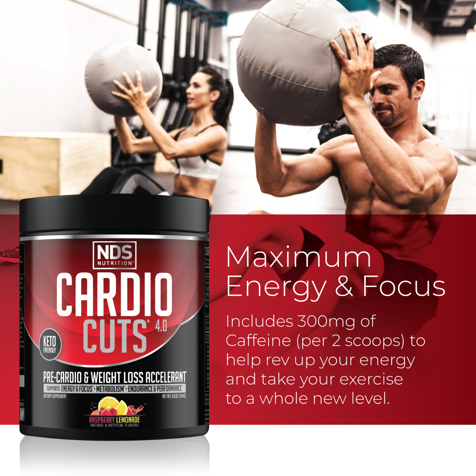 CARDIO CUTS 4.0 Pre-Cardio – Weight Loss Drink Mix – Razz Lemonade (40 Servings)