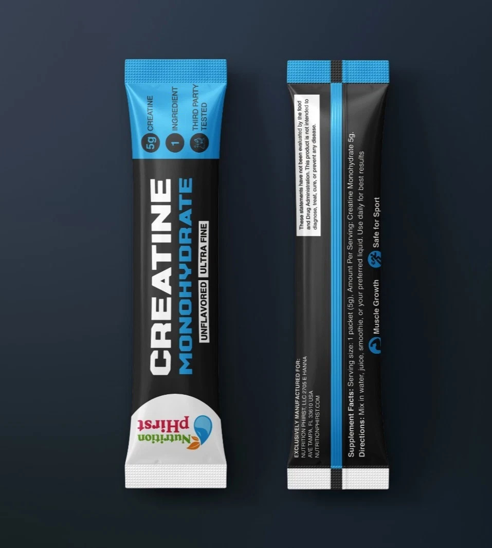 Creatine Monohydrate Sticks Muscle Gain 5000mg Per Serv (5g) 30 Sticks Powder US