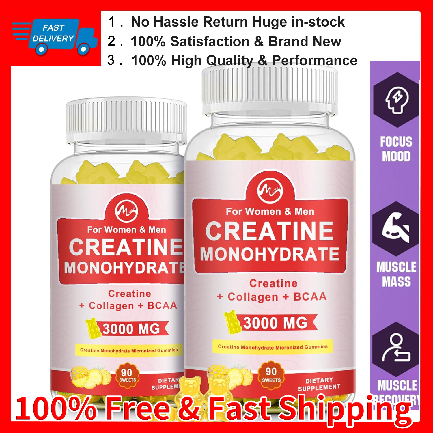 Creatine Monohydrate Gummies for Men & Women 180 CT – for Muscle Support