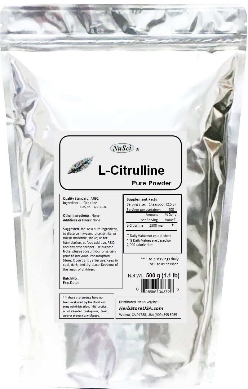 NuSci Pure L-Citrulline Powder 500g (1.1lb) Nitric Oxide Sports Amino Acid