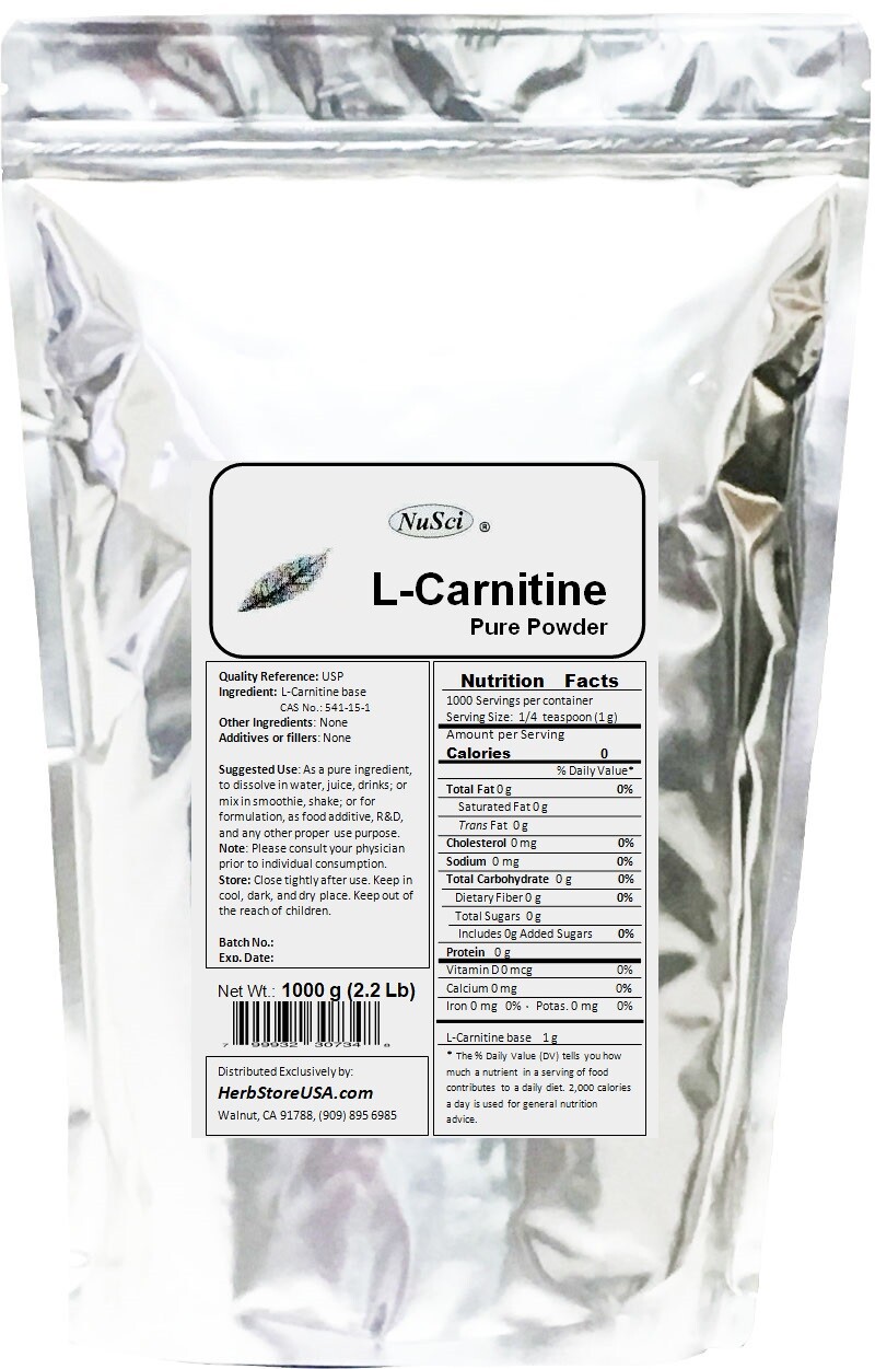 NuSci L-Carnitine Powder Pure 250g (8.8oz) Weight Loss Energy Heart