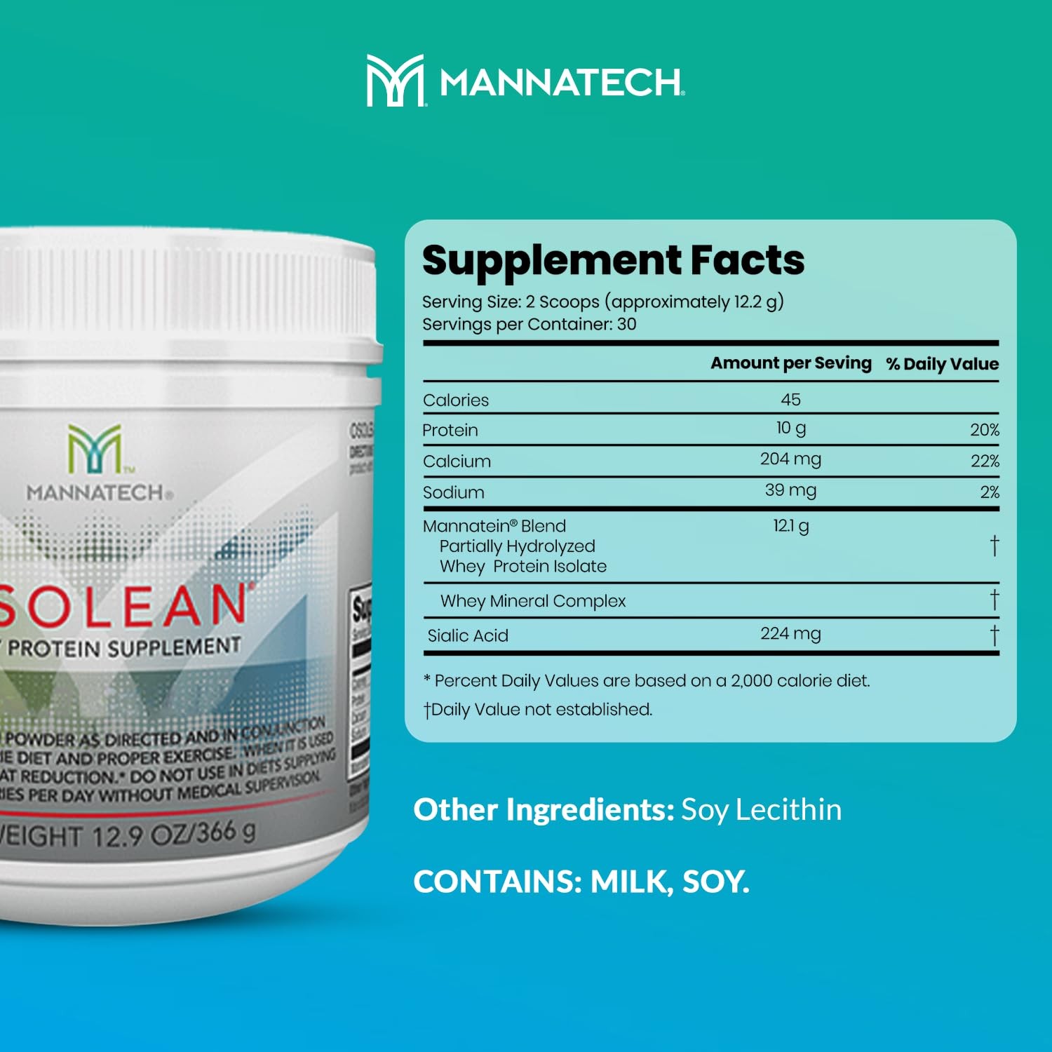 Mannatech OsoLean Protein Powder 12.9 oz Soy Protein Canister