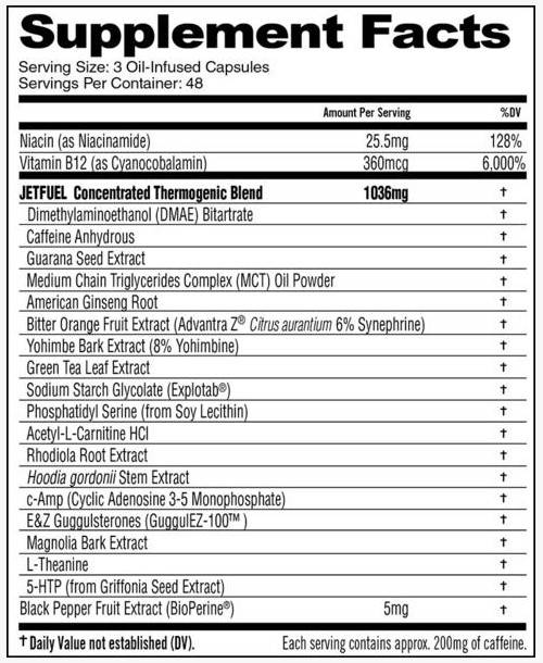 GAT JETFUEL Original -Fat Burner- 144 Oil-Infused Caps (Jet Fuel)