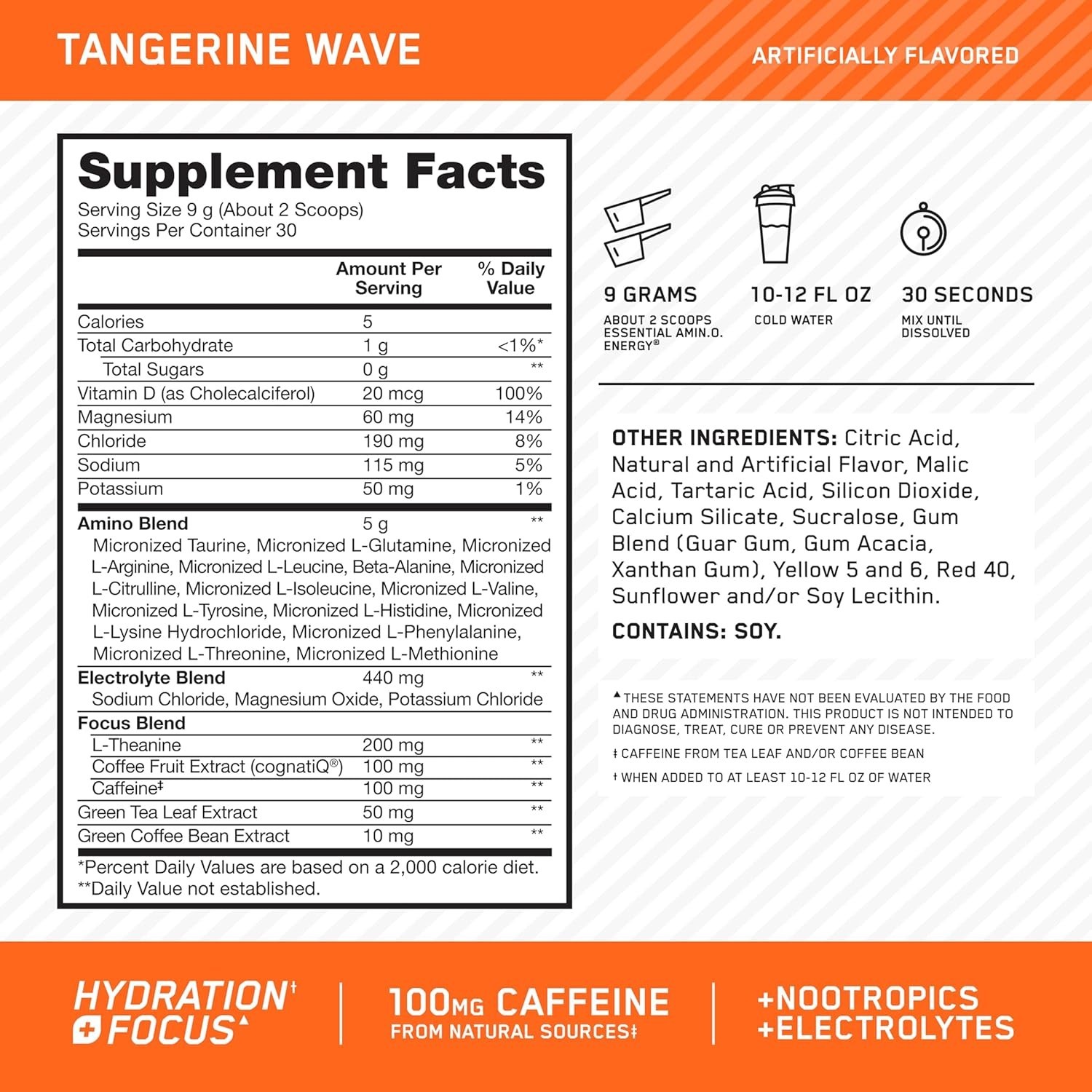 Tangerine Wave Amino Energy + Electrolytes: Boost Energy & Recovery, 30 Servings