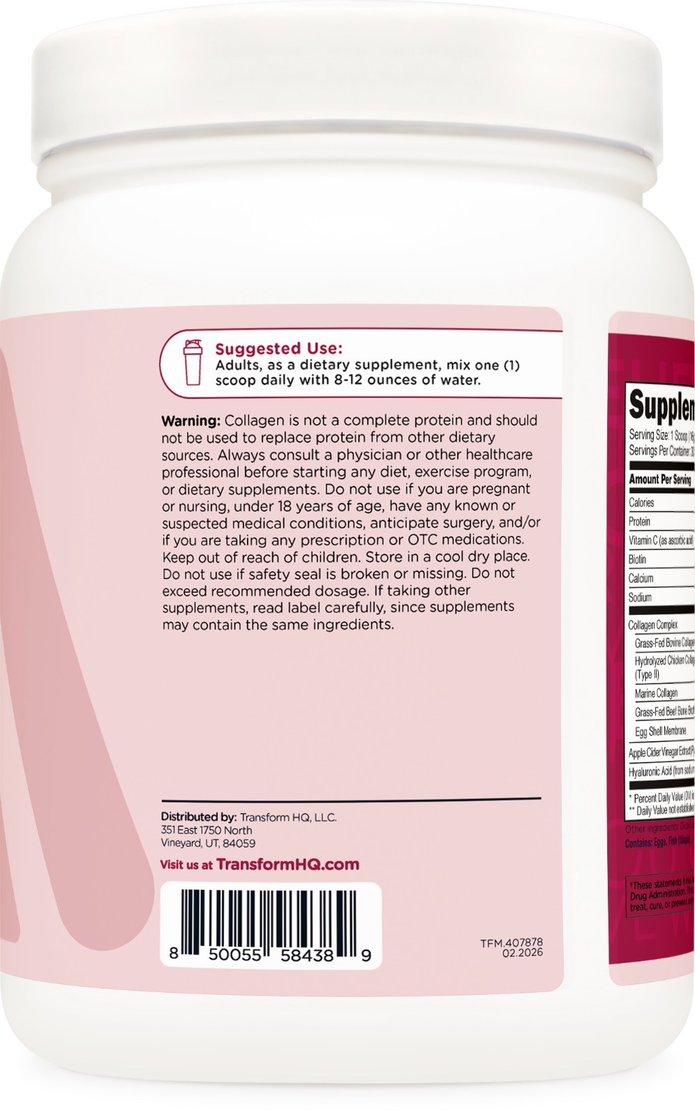 TransformHQ Beauty Collagen (30 Servings) Unflavored – Hair, Skin, & Nails