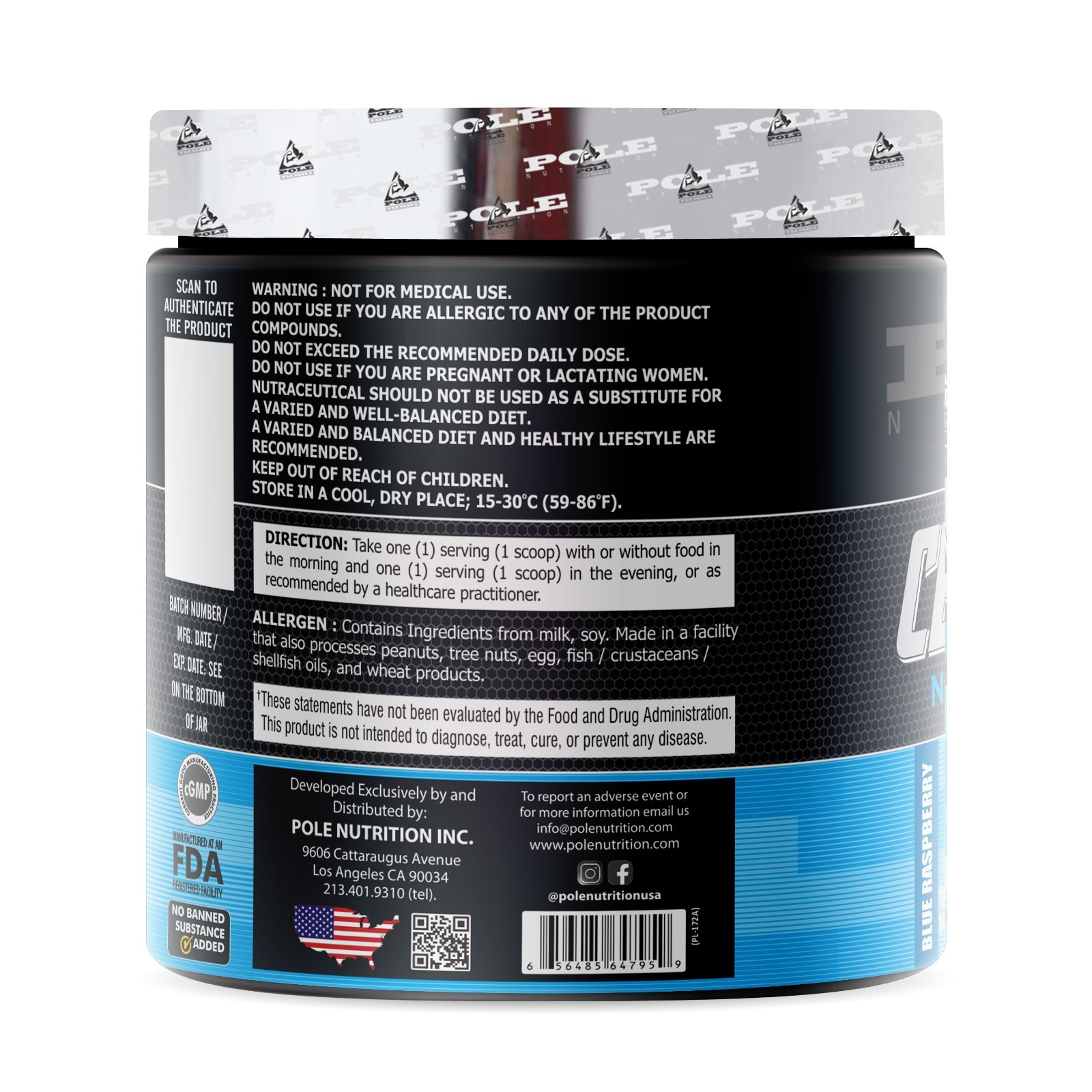 Pole Nutrition Cla+Carnitine Non Stim – Blue Raspberry – 300 50 Servings
