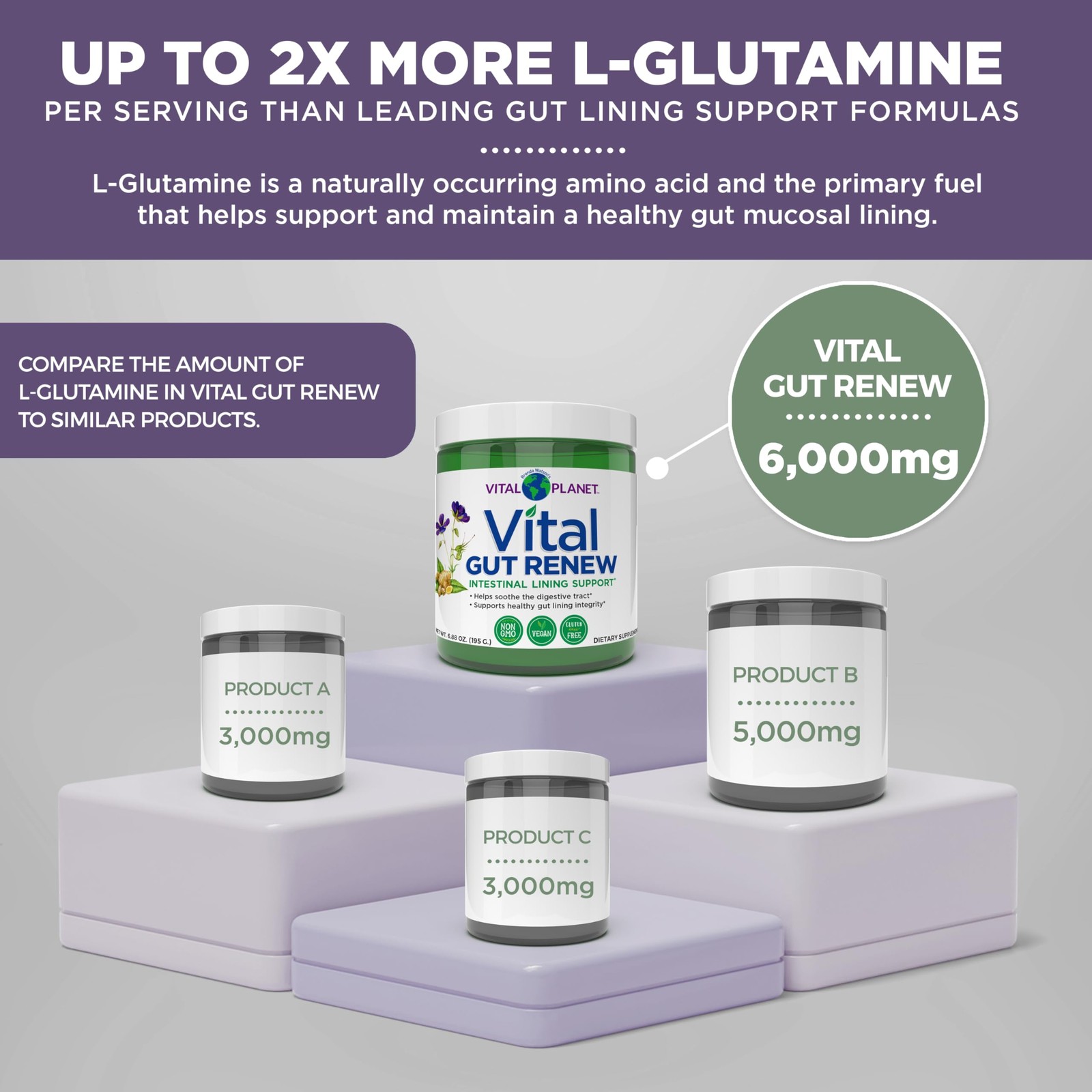 Vital Gut Renew Powder Supplement for Leaky Gut Repair with L-Glutamine, Marshma