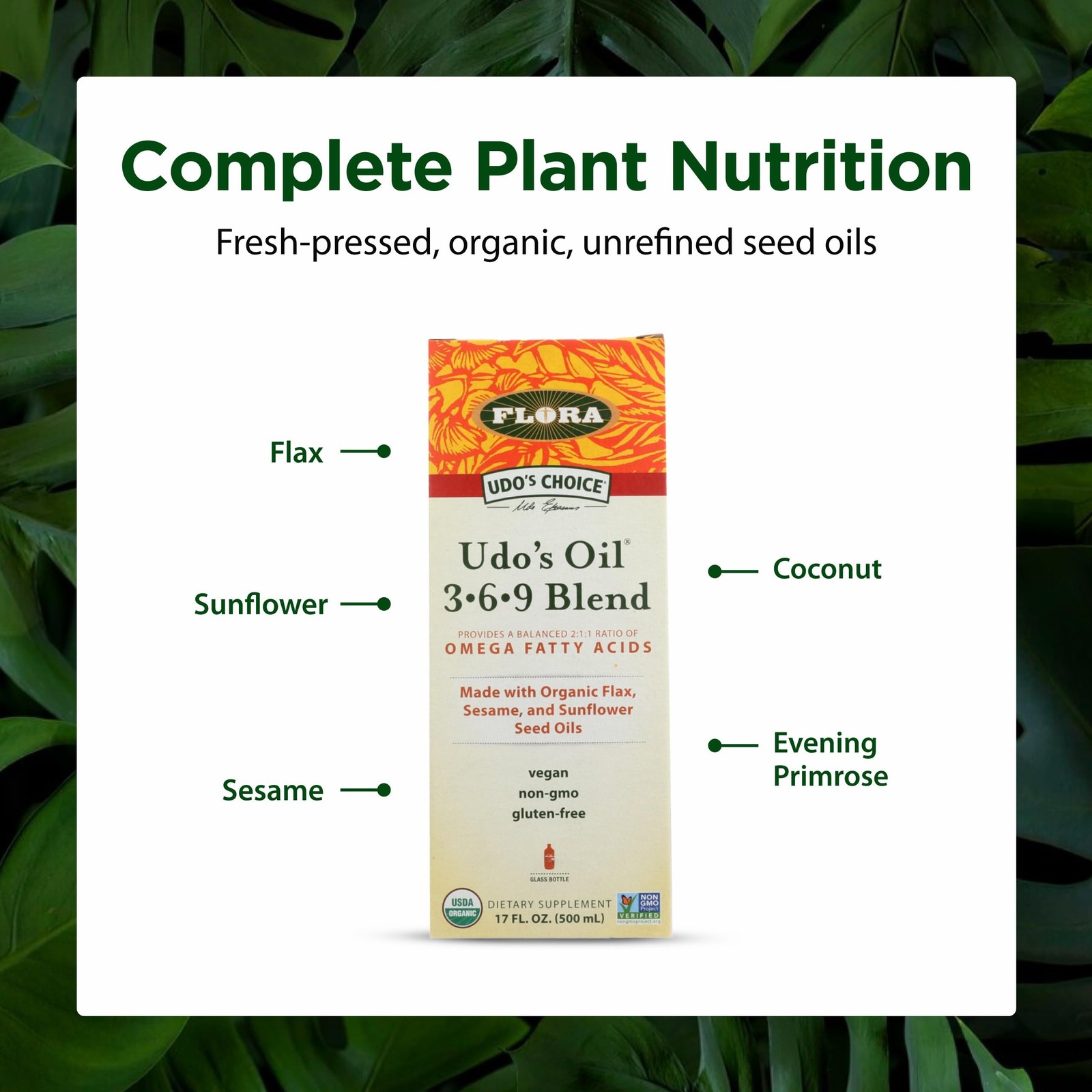Flora – Udo’s Choice Omega 369 Oil Blend, Made with Organic Flax, Sesame & Su…
