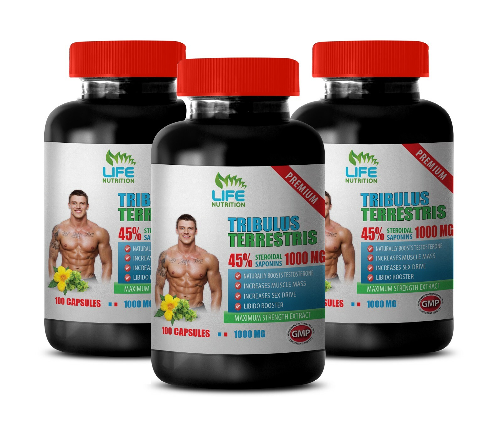 Increase Natural Tribulus Terrestris 1000mg Testosterone Level 3 Bottles 300 Cap