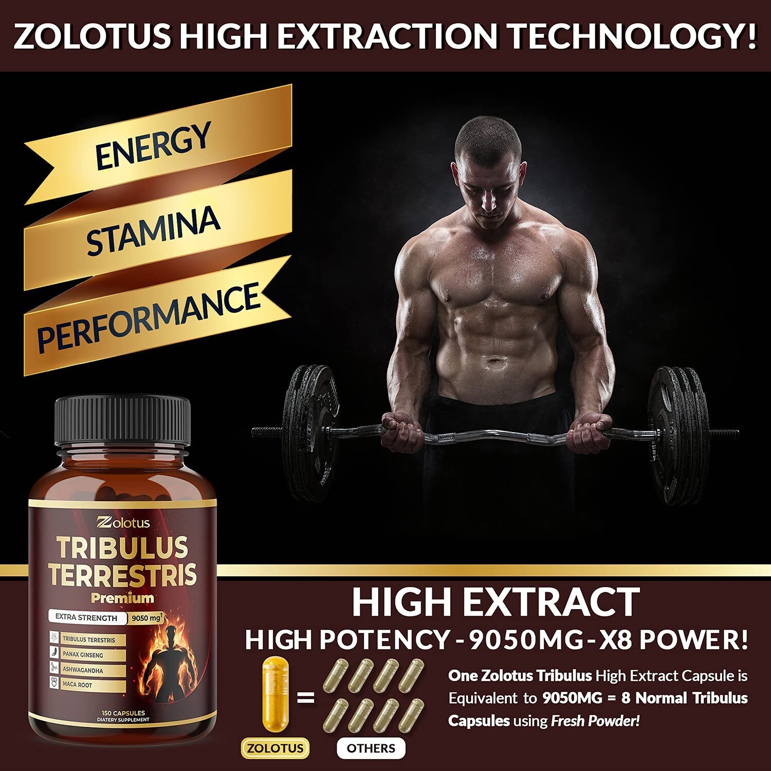 Tribulus Terrestris, 9050mg Per Capsule, 5 Months Supply with Ashwagndha, Pan…
