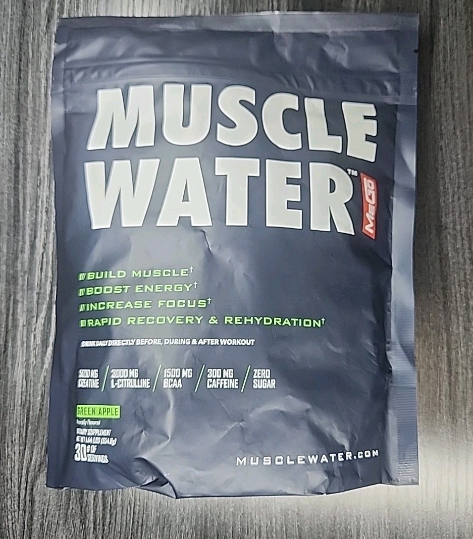 Muscle Water Pre Workout Powder Muscle+Pump+Energy 20+ Supplements (Green Apple)