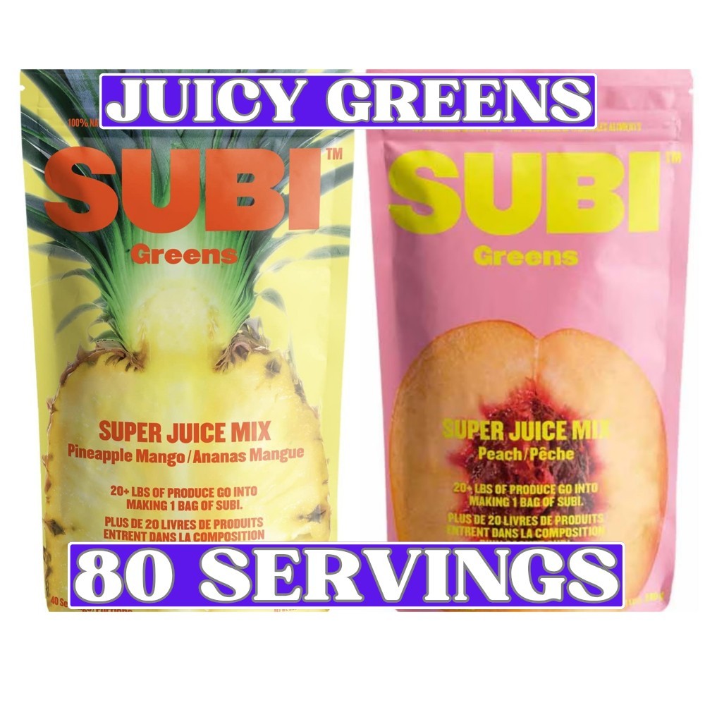 SUBI Greens Super Juice Mix 2 Pack Peach Pineapple Mango 80 Servings