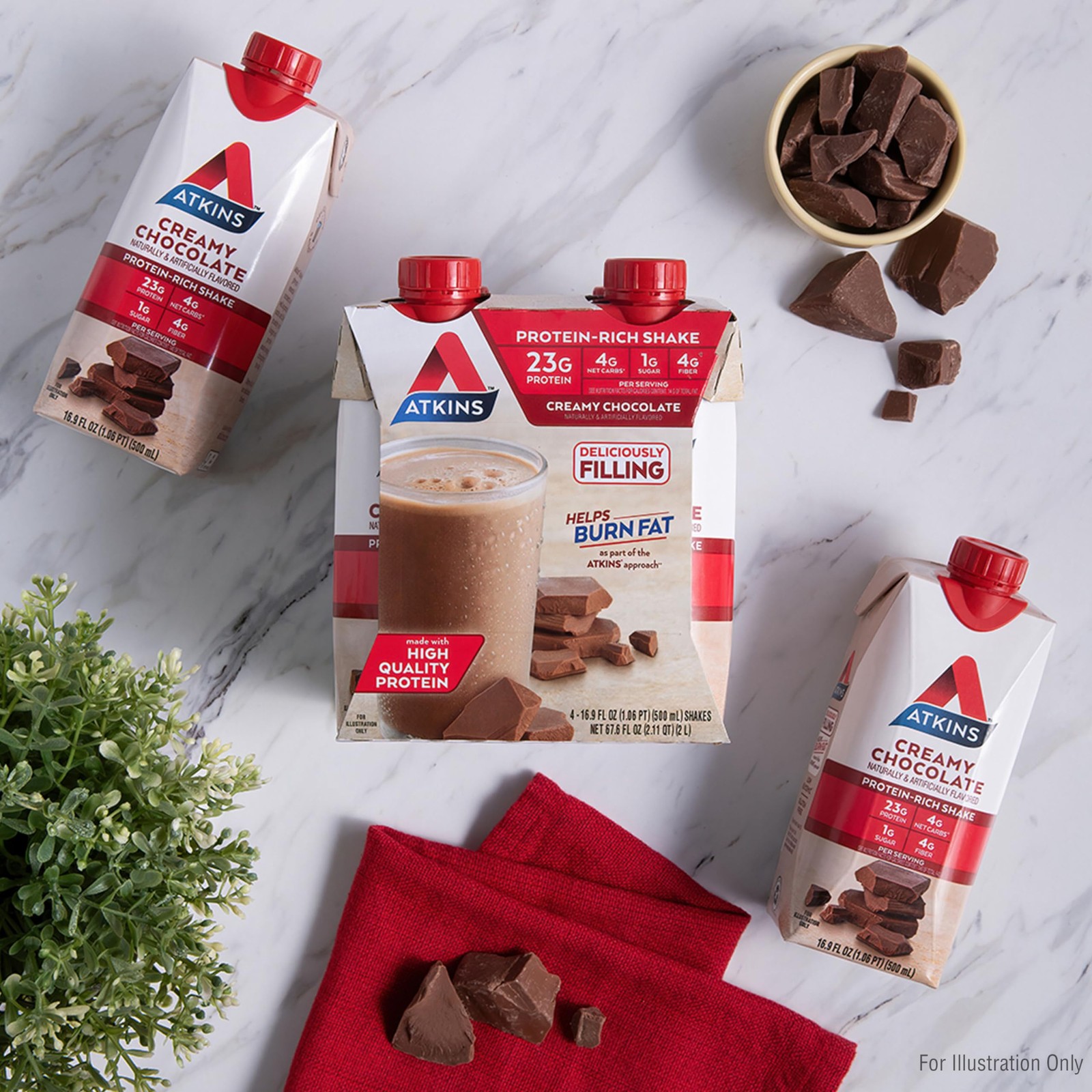 Atkins Creamy Chocolate Meal Size Protein Shake 23G Protein Glycemic 4G Net