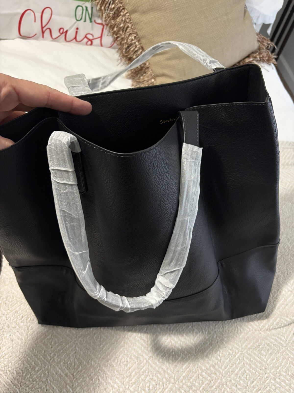 Overbrooke Lg Vegan Leather Tote – Womens Slouchy Shoulder Bag w Open Top Black