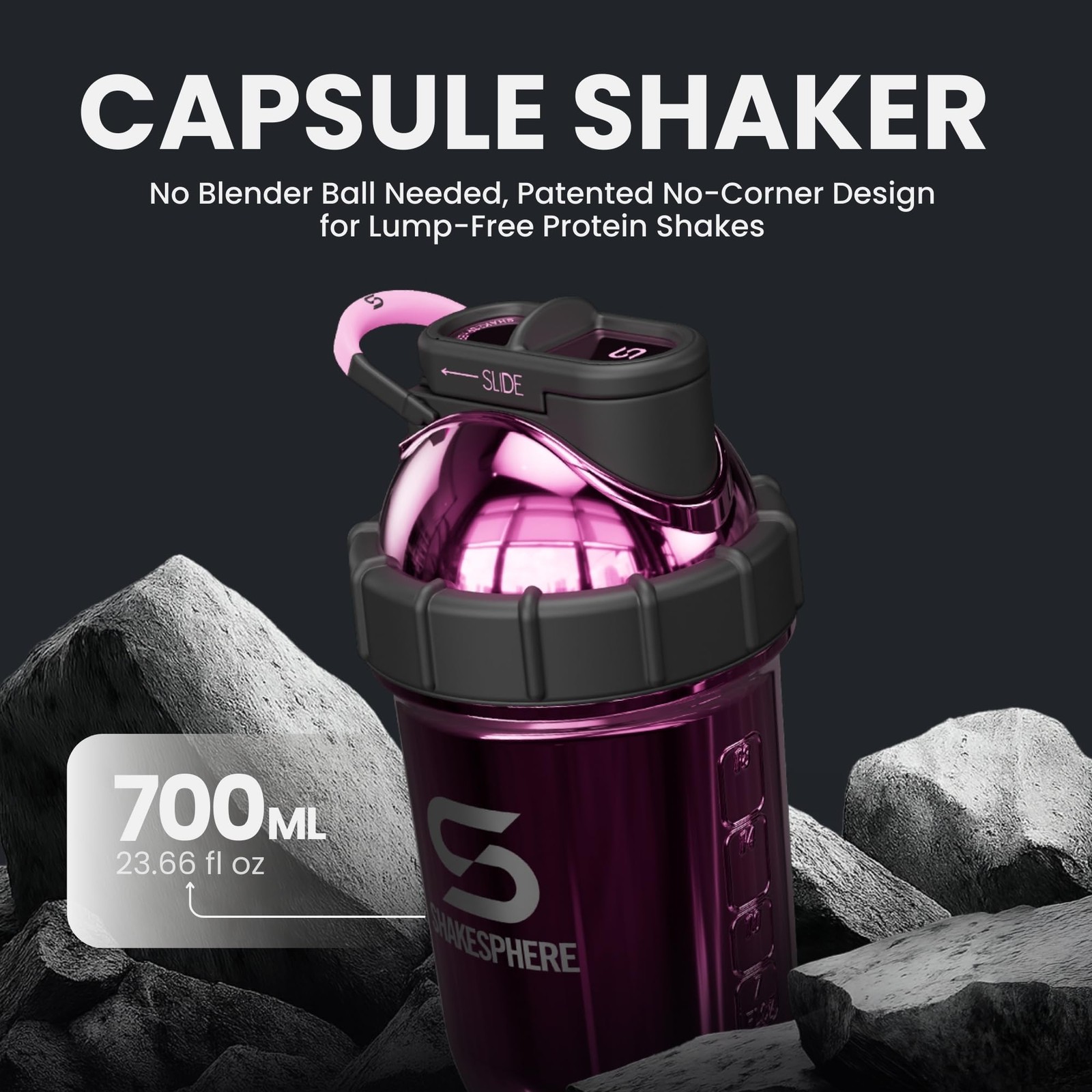 Shakesphere Stainless Steel Shaker Bottle – 24Oz Insulated Protein Shaker