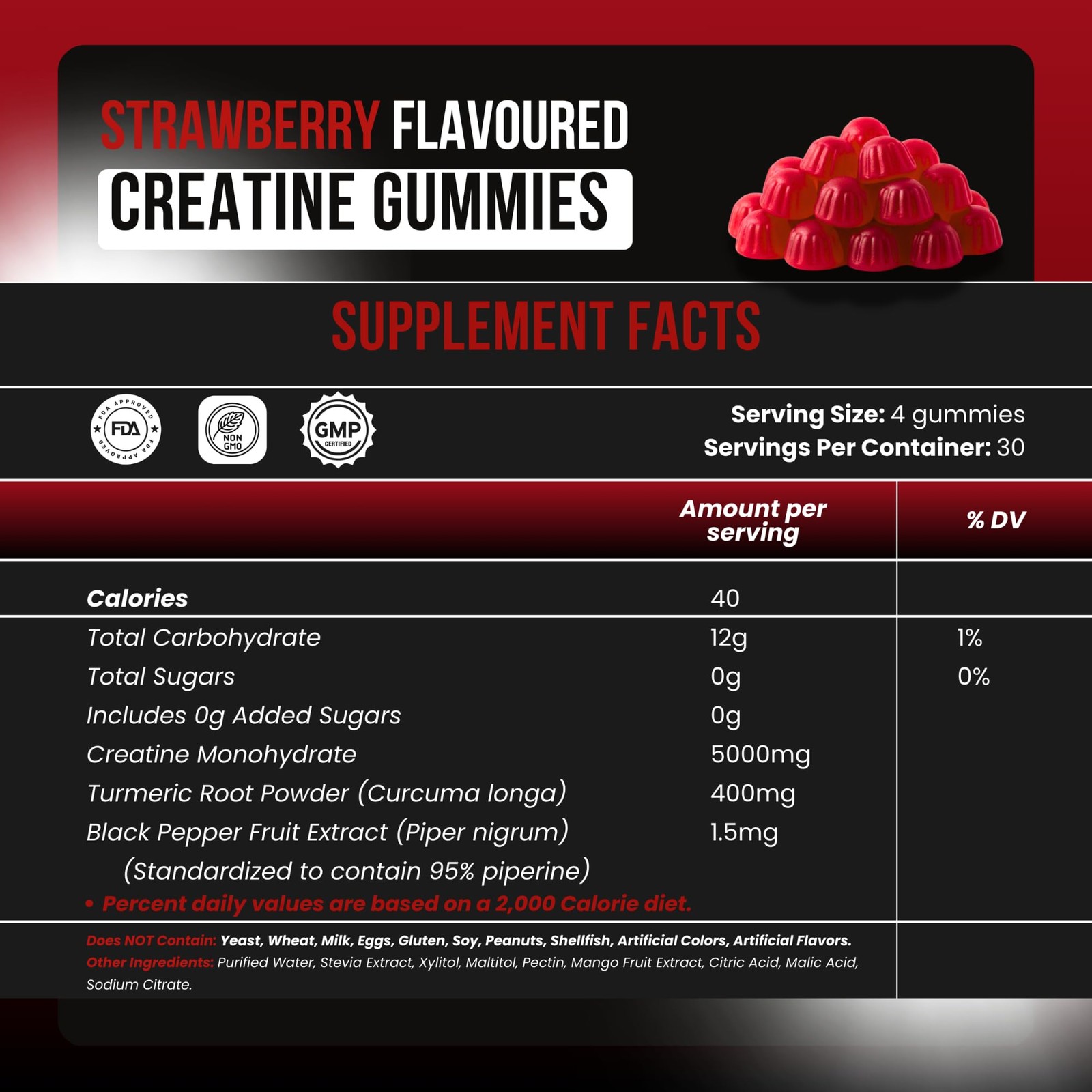 Sugar Free Creatine Monohydrate Gummies 5000mg 120 Count Jar for Men & Women …