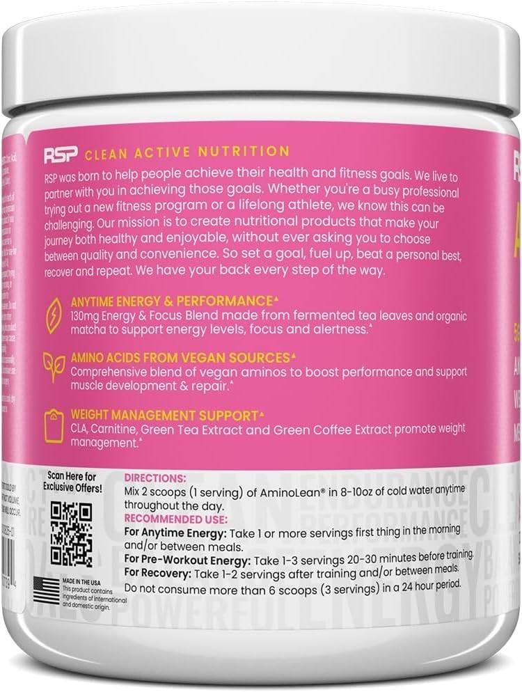 30 Serv AminoLean Pre Workout Powder – Sugar Free, Gluten Free Energy Booster