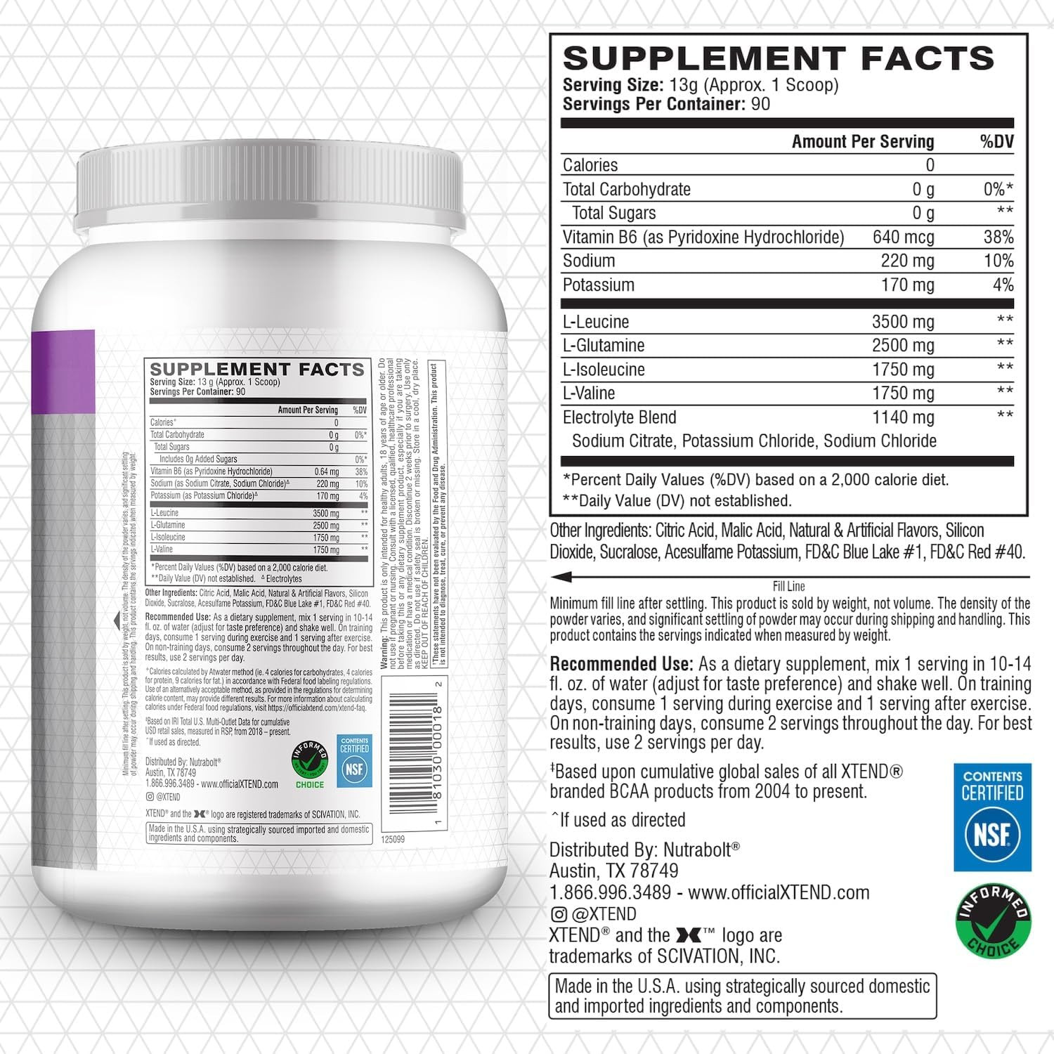 Original BCAA Powder, 7G Bcaas and 2.5G L-Glutamine for Muscle Recovery Hydratio