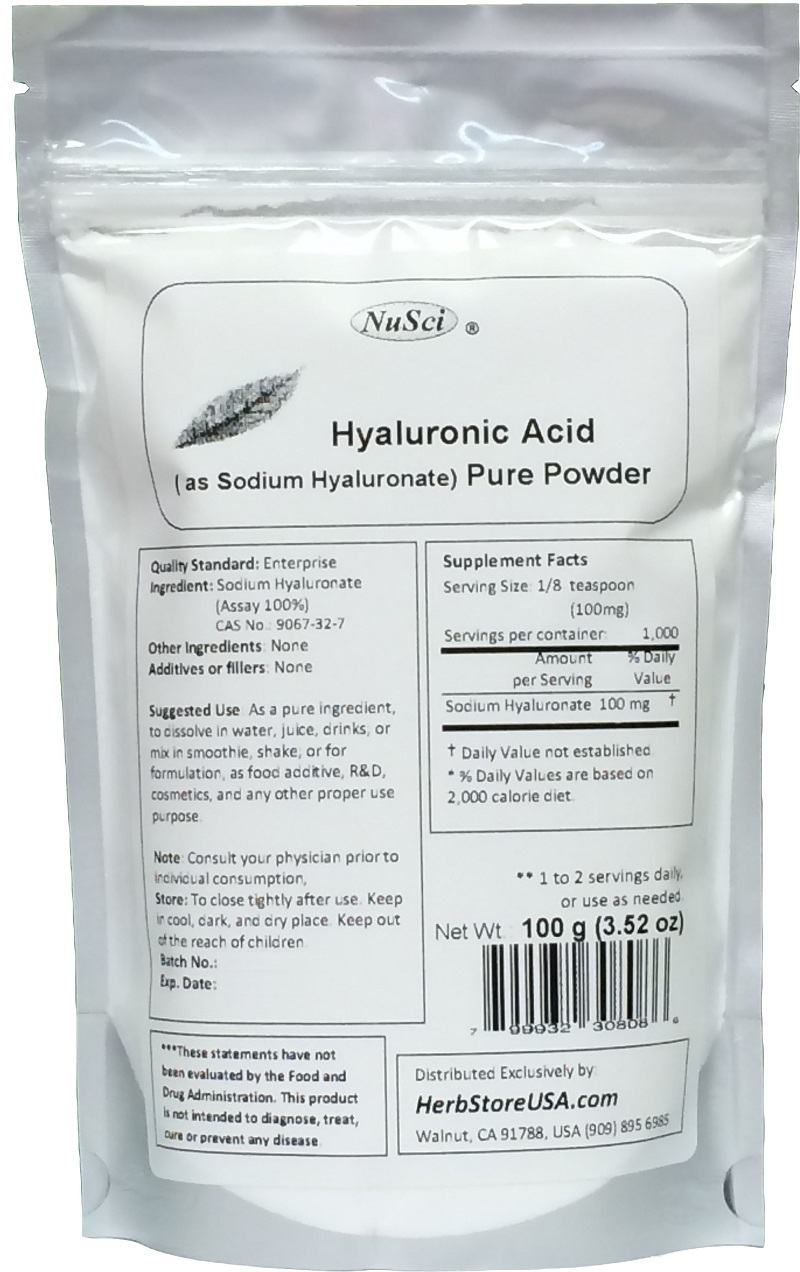 NuSci 100% Pure 10g Hyaluronic Acid Powder HA Sodium Hyaluronate wrinkle joint