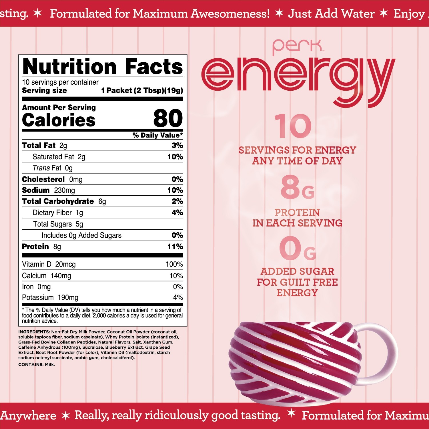 Perk Energy Drink Mix (White Chocolate Peppermint Pretzel) 10 Stick Packs