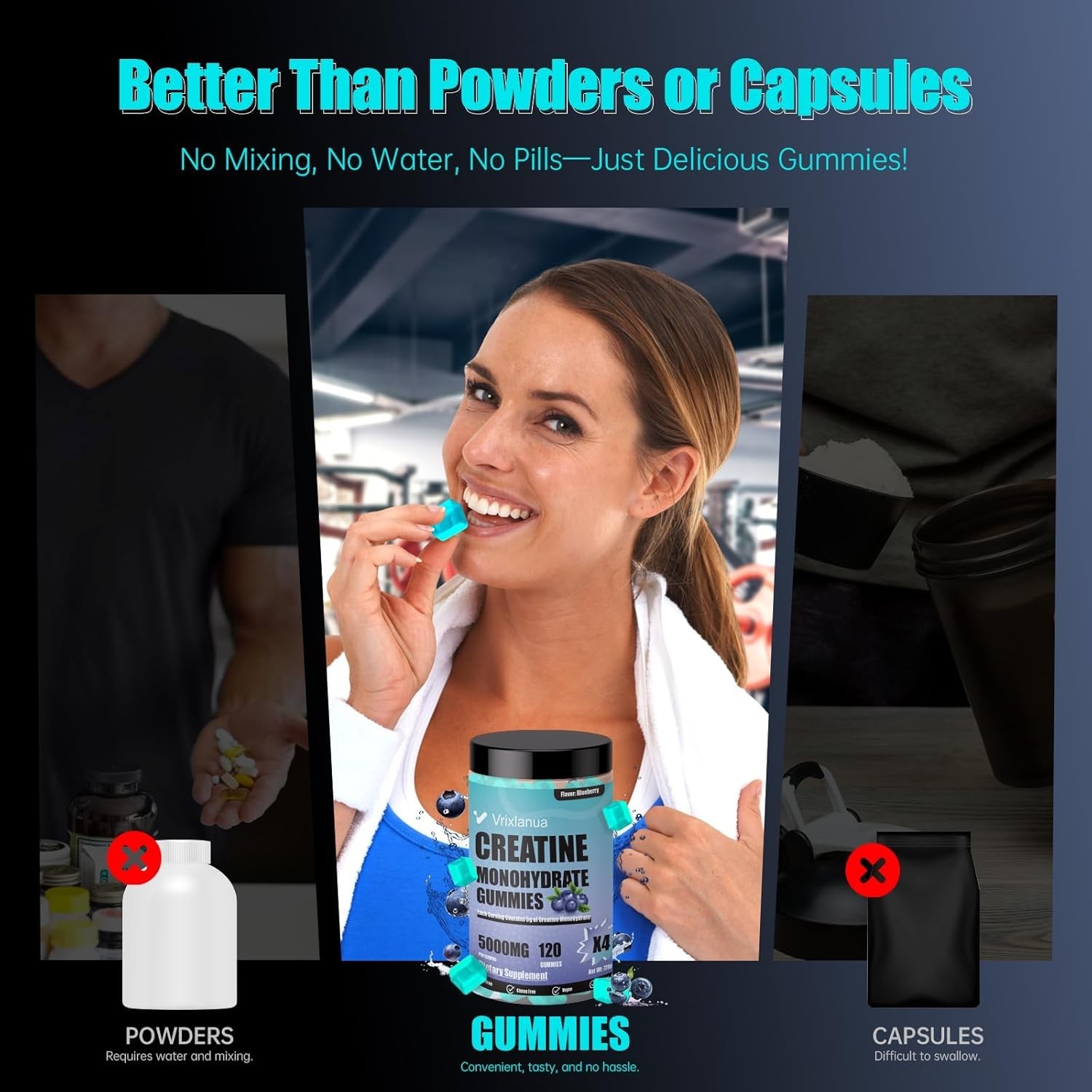 Creatine Monohydrate Gummies 5g Pure Muscle Strength Growth Sugar-Free BULK x120