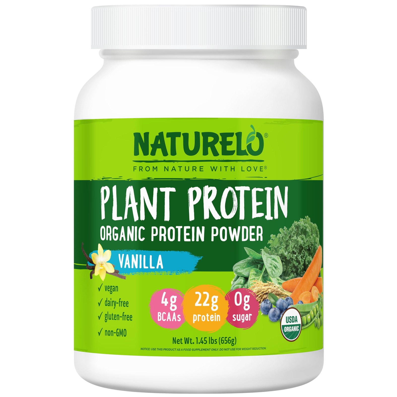 Naturelo Plant Powder Vanilla 22G – No Gluten Dairy Or Soy – No